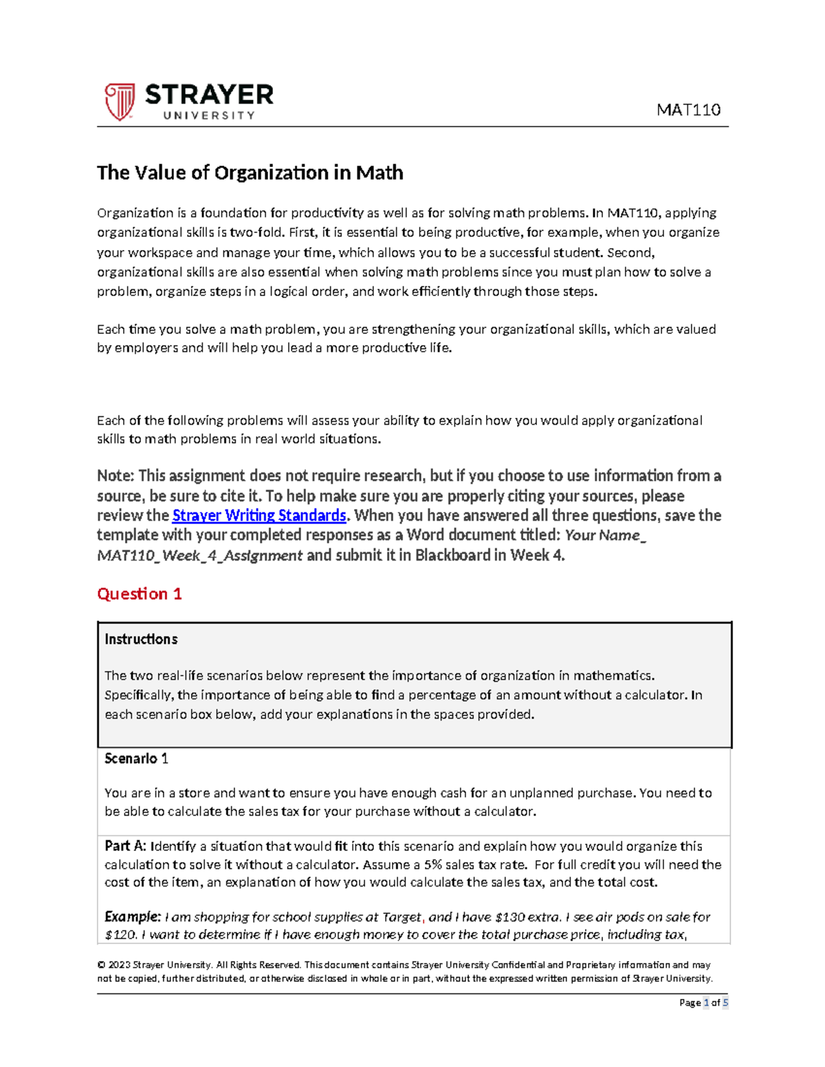 MAT110 Week 4 Assignment: The Importance of Organizational Skills in ...