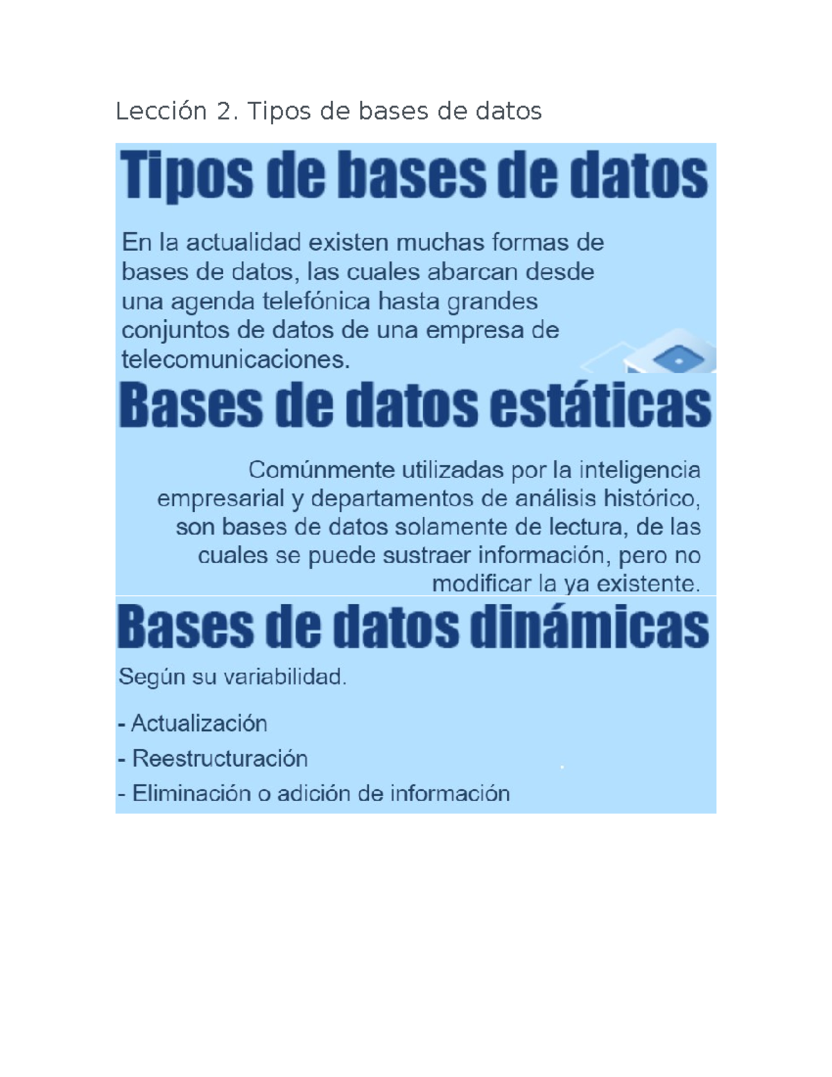 Lecci N Leccion Lecci N Tipos De Bases De Datos Sistemas De Gesti N De Bases De Datos