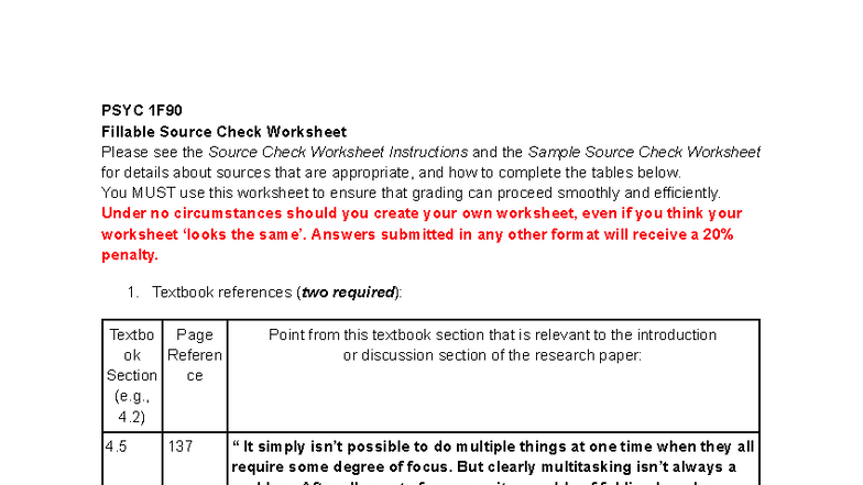PSYC 1F90 Source Check Worksheet Instructions and Guidelines - Studocu