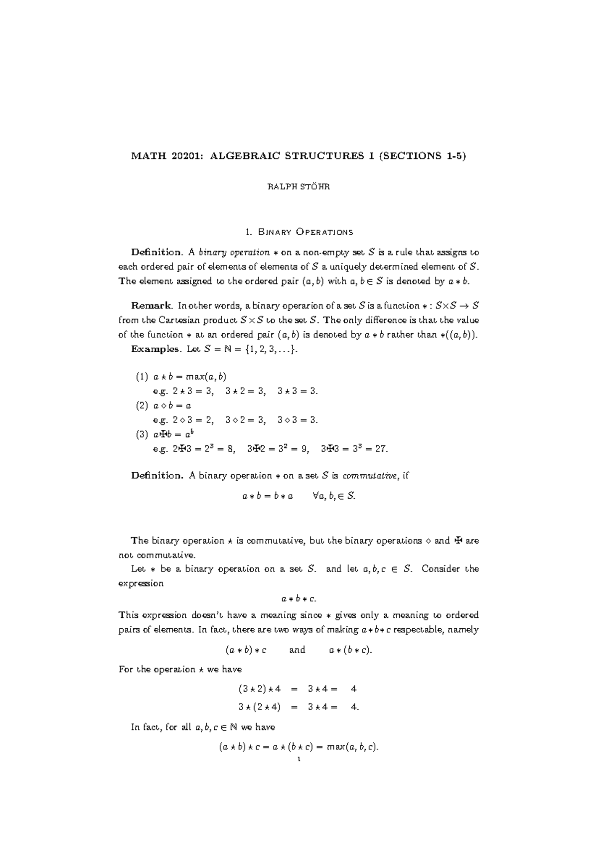 MATH 20201: Final Exam Study Notes on Algebraic Structures I - Studocu