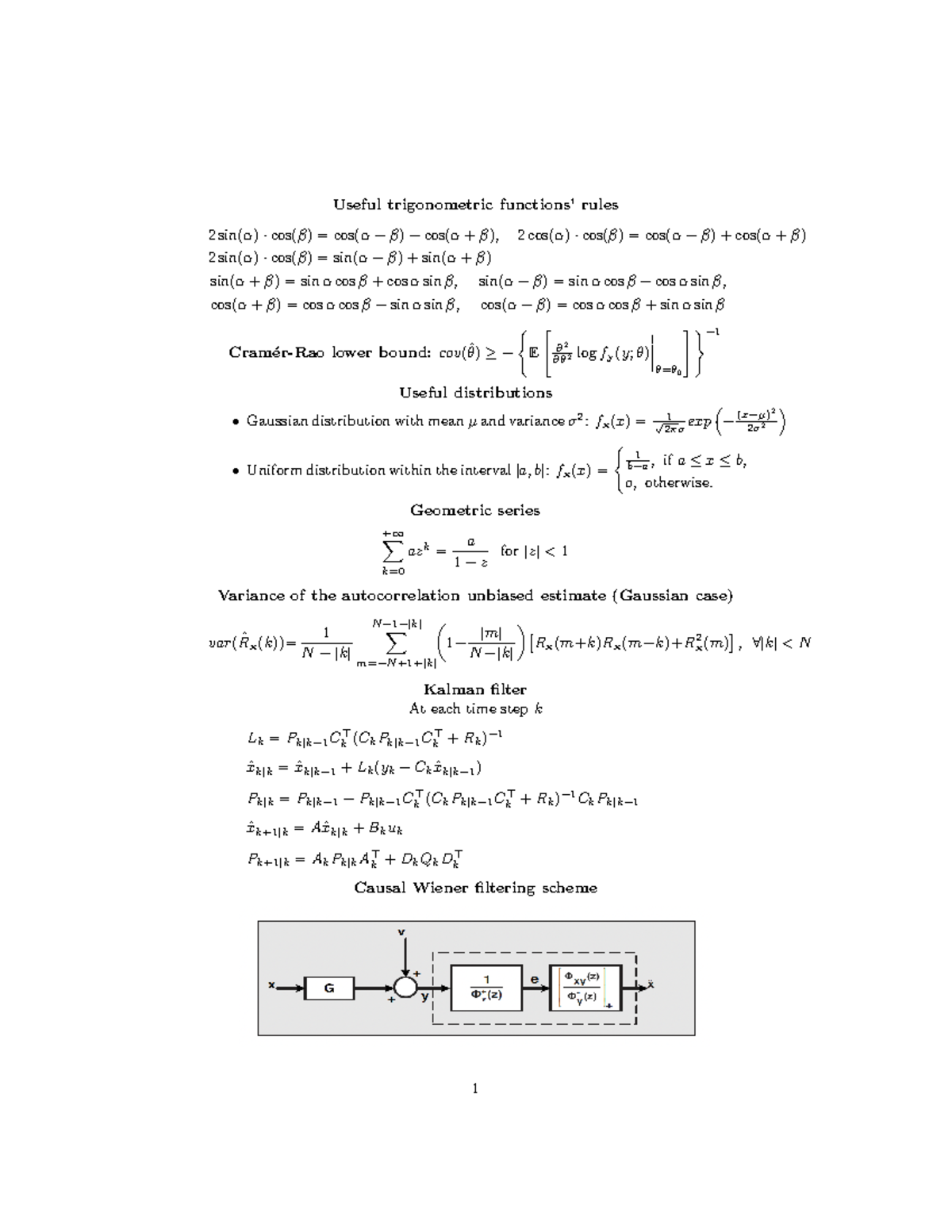 Cheat Sheet - Samenvatting Stochastic Processes, Filtering & Estimation ...