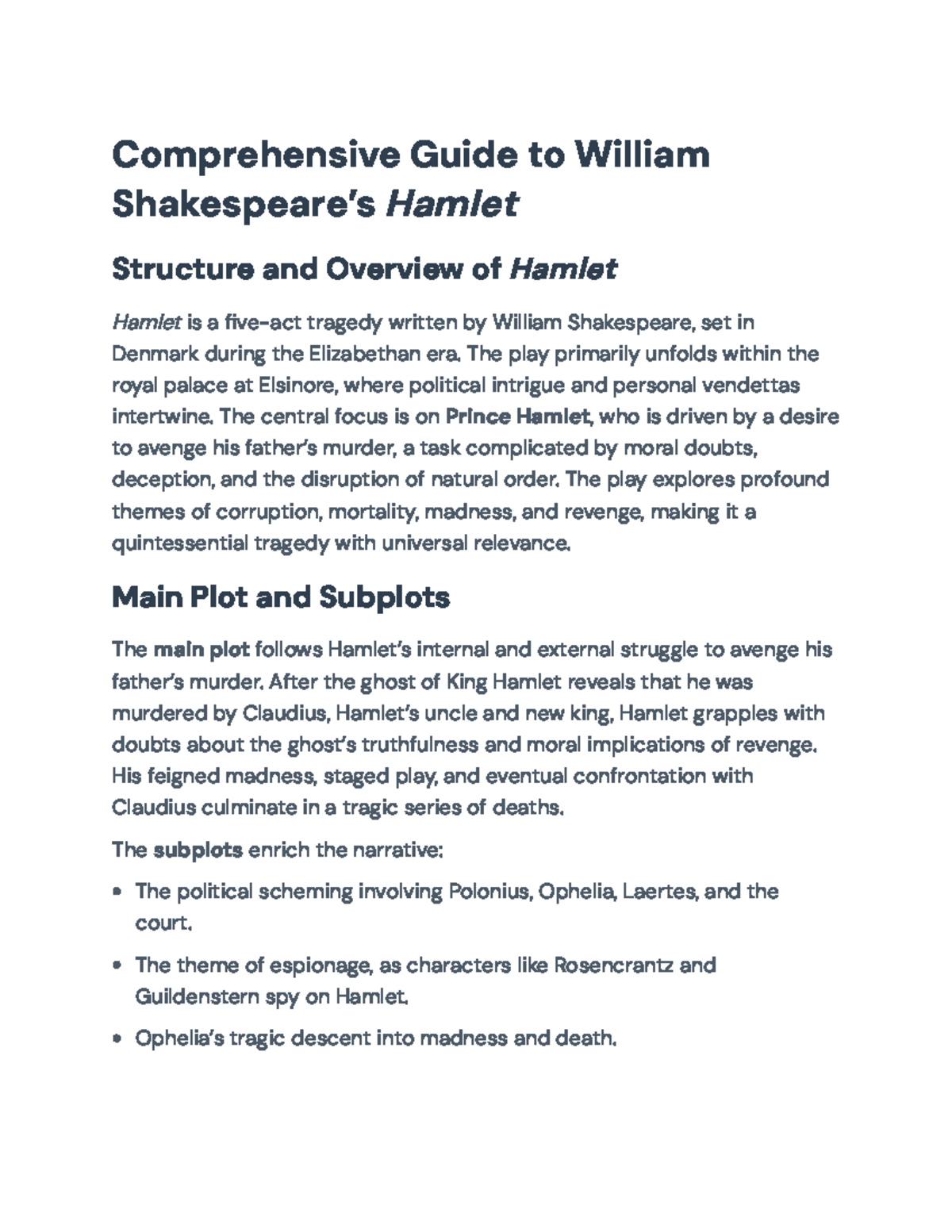 Comprehensive Study Guide on Shakespeare's Hamlet: Structure & Themes ...