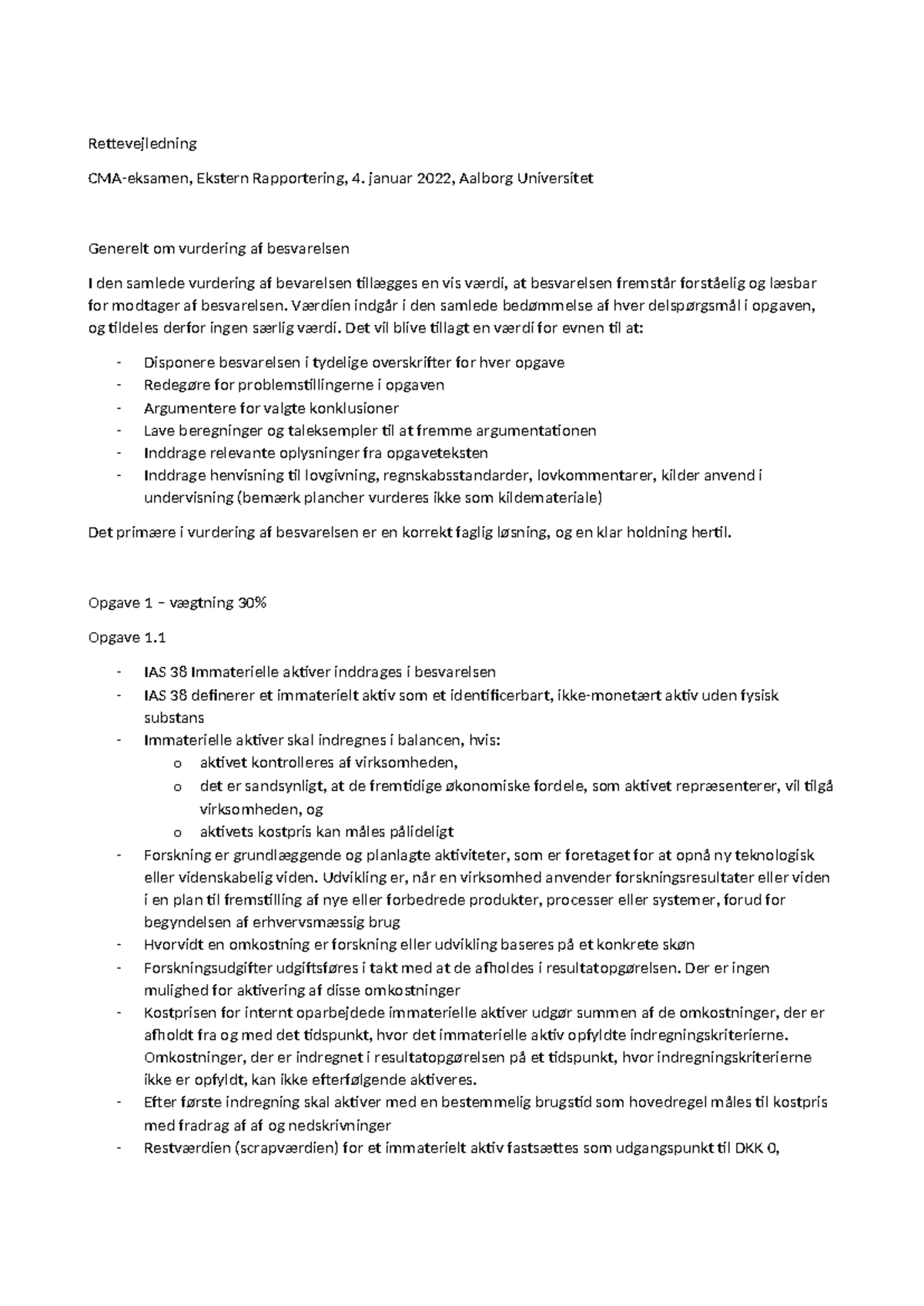 Rettevejledning CMA 2022: Ekstern Rapportering og Vurdering - Studocu