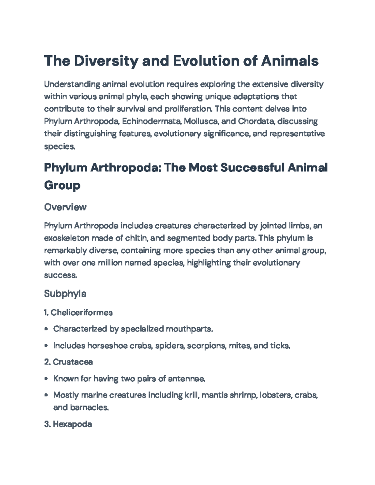 Exploring Animal Diversity and Evolution: Phyla Overview and ...