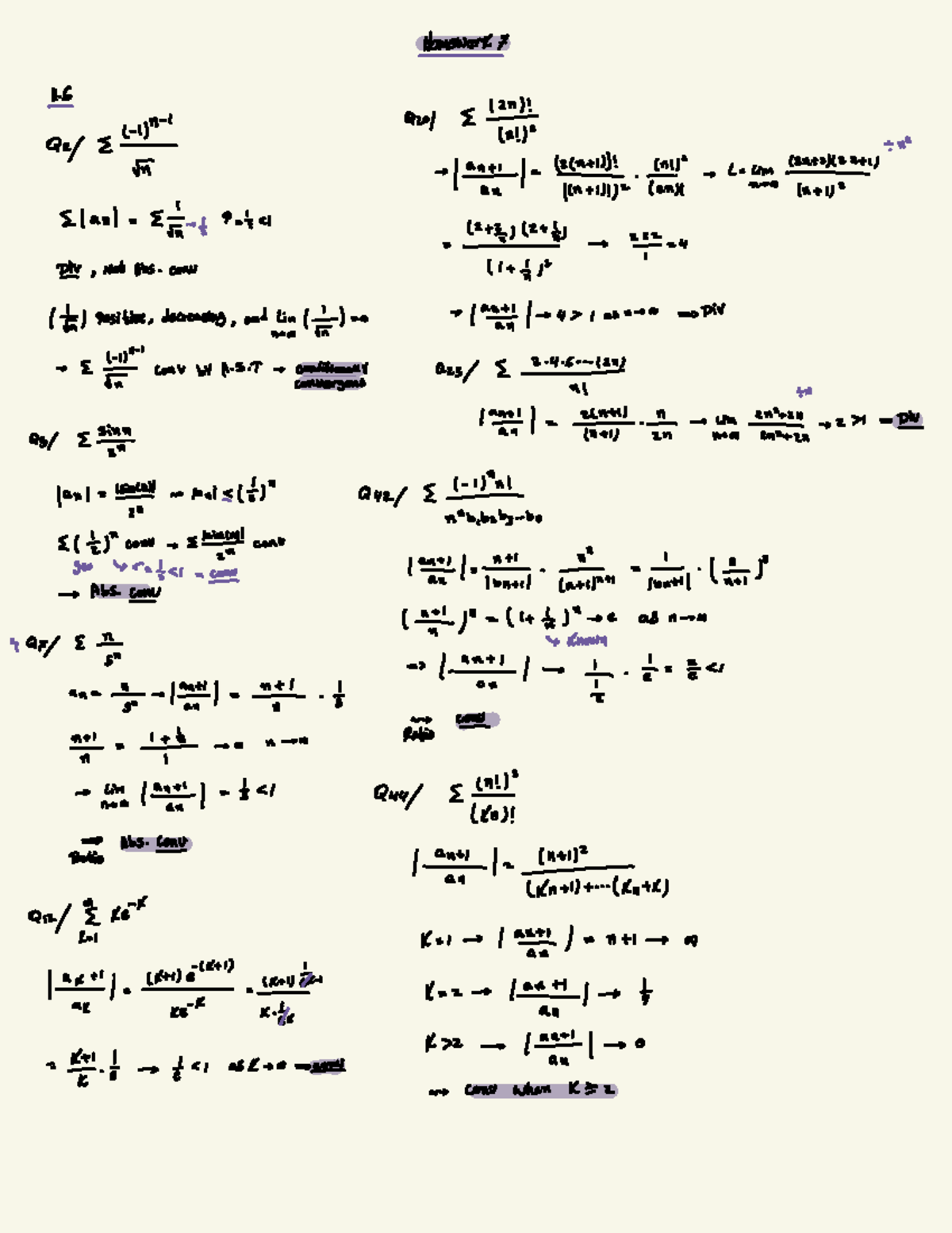 Math 1B Homework 7 - Convergence and Divergence Tests Analysis - Studocu