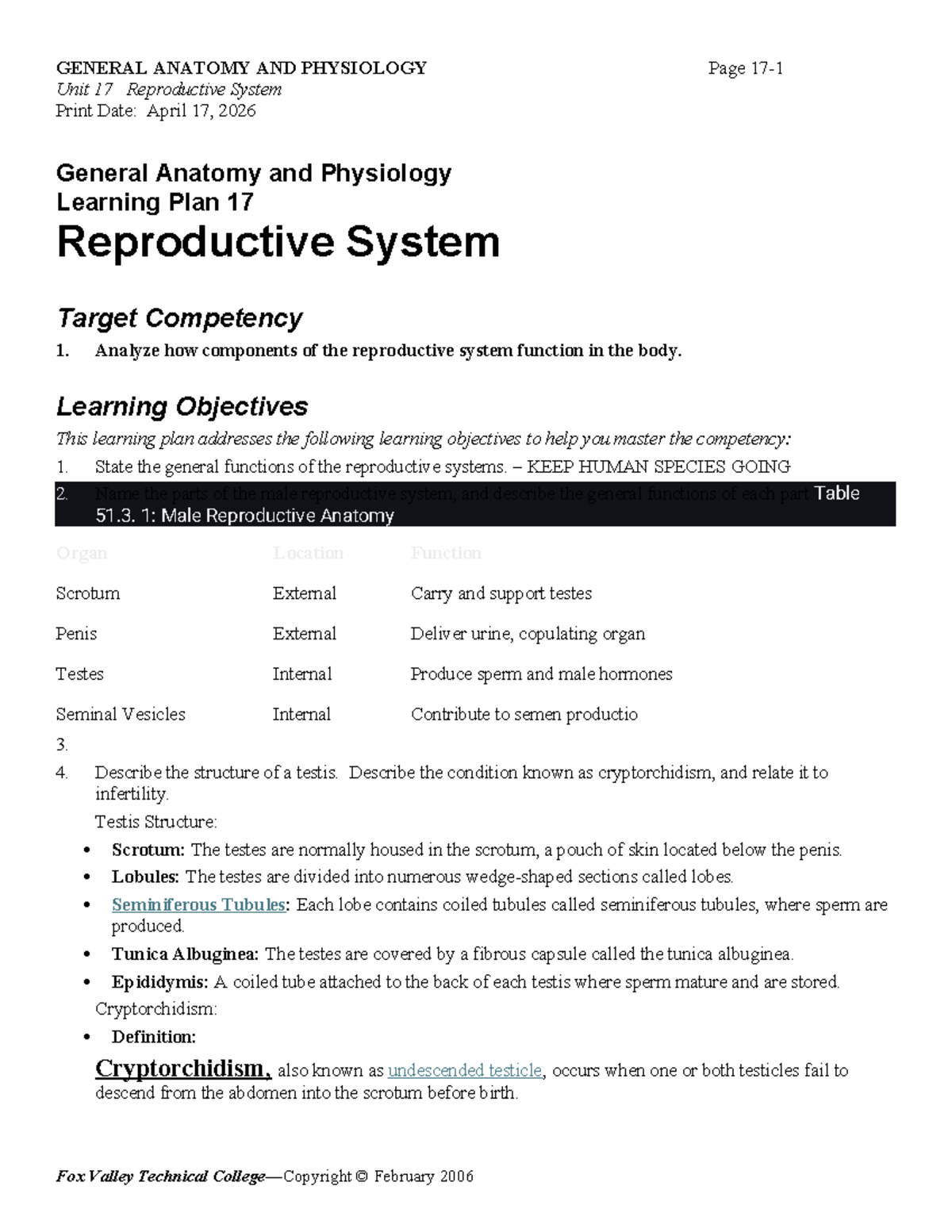 Reproductive System Study Guide - General Anatomy & Physiology Unit 17 ...