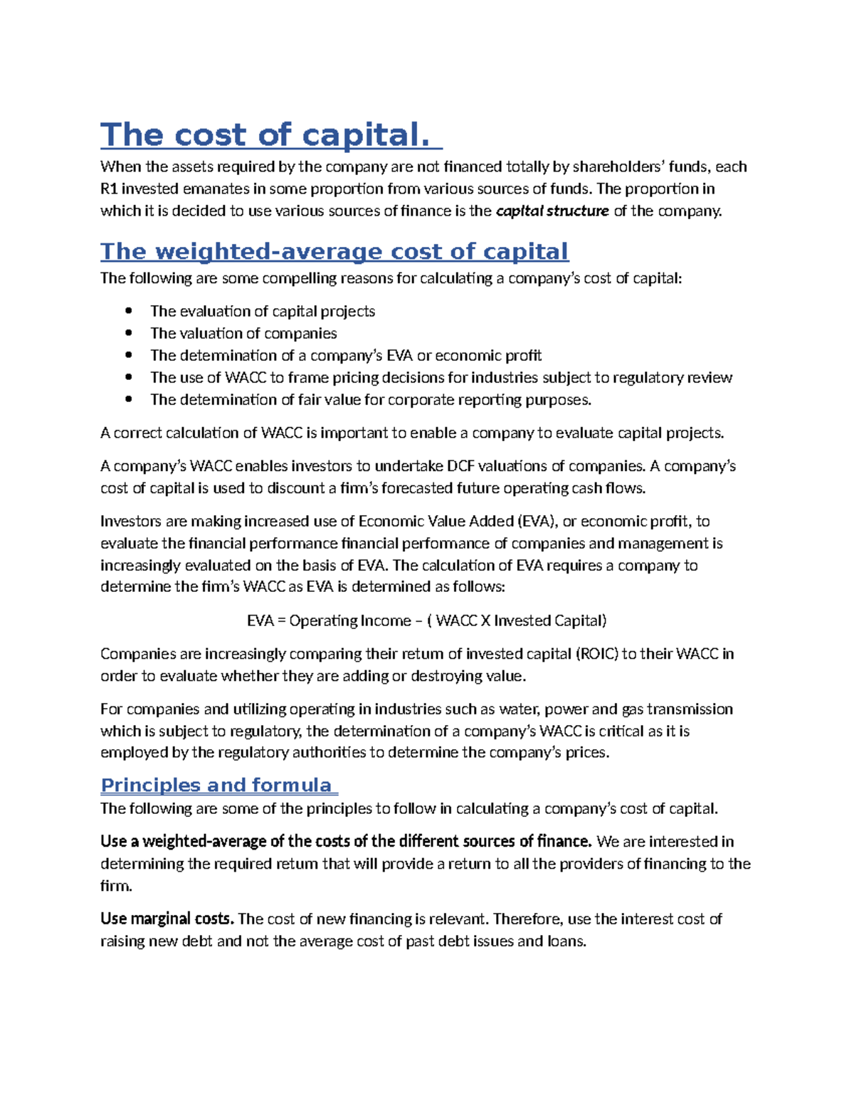 Cost of Capital Overview: Key Principles and Calculations - Studocu
