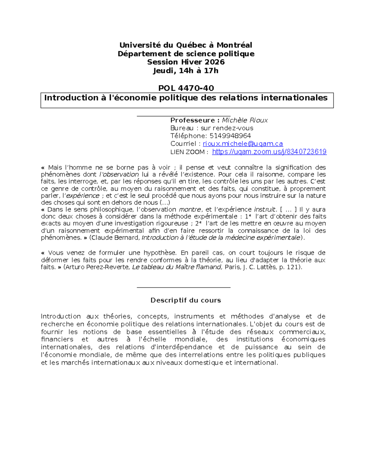 Plan de Cours POL 1010 : Introduction aux Relations Internationales ...