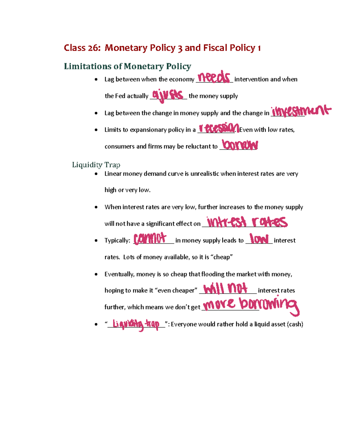 Class 26: Monetary Policy 3 and Fiscal Policy 1 Lecture Notes - Studocu