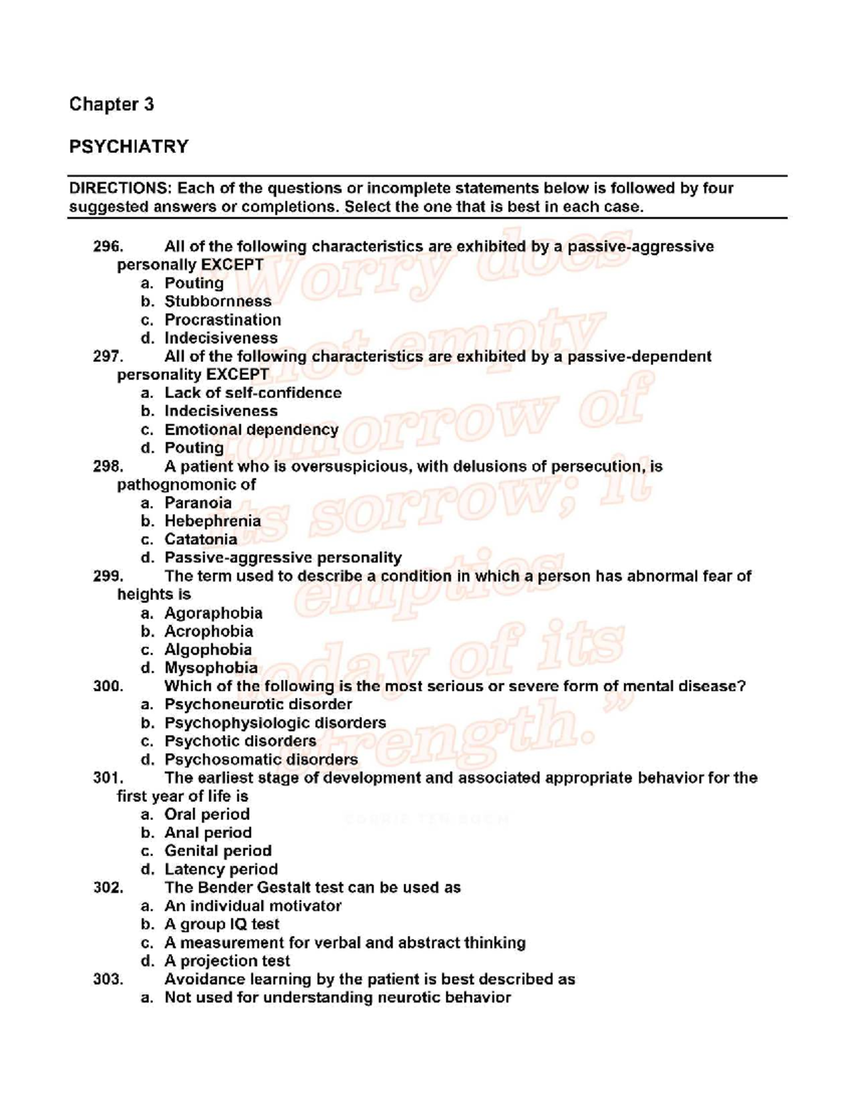 Chapter 3: Psychiatry Concepts and Personality Disorders (PSY 101 ...