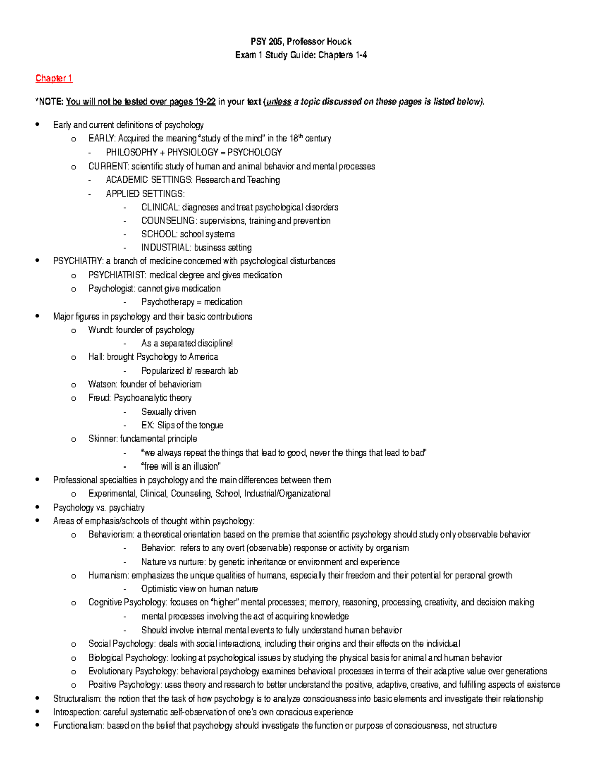 Exam 1 Study Guide - PSY 205 - Key Concepts from Chapters 1-3 - Studocu