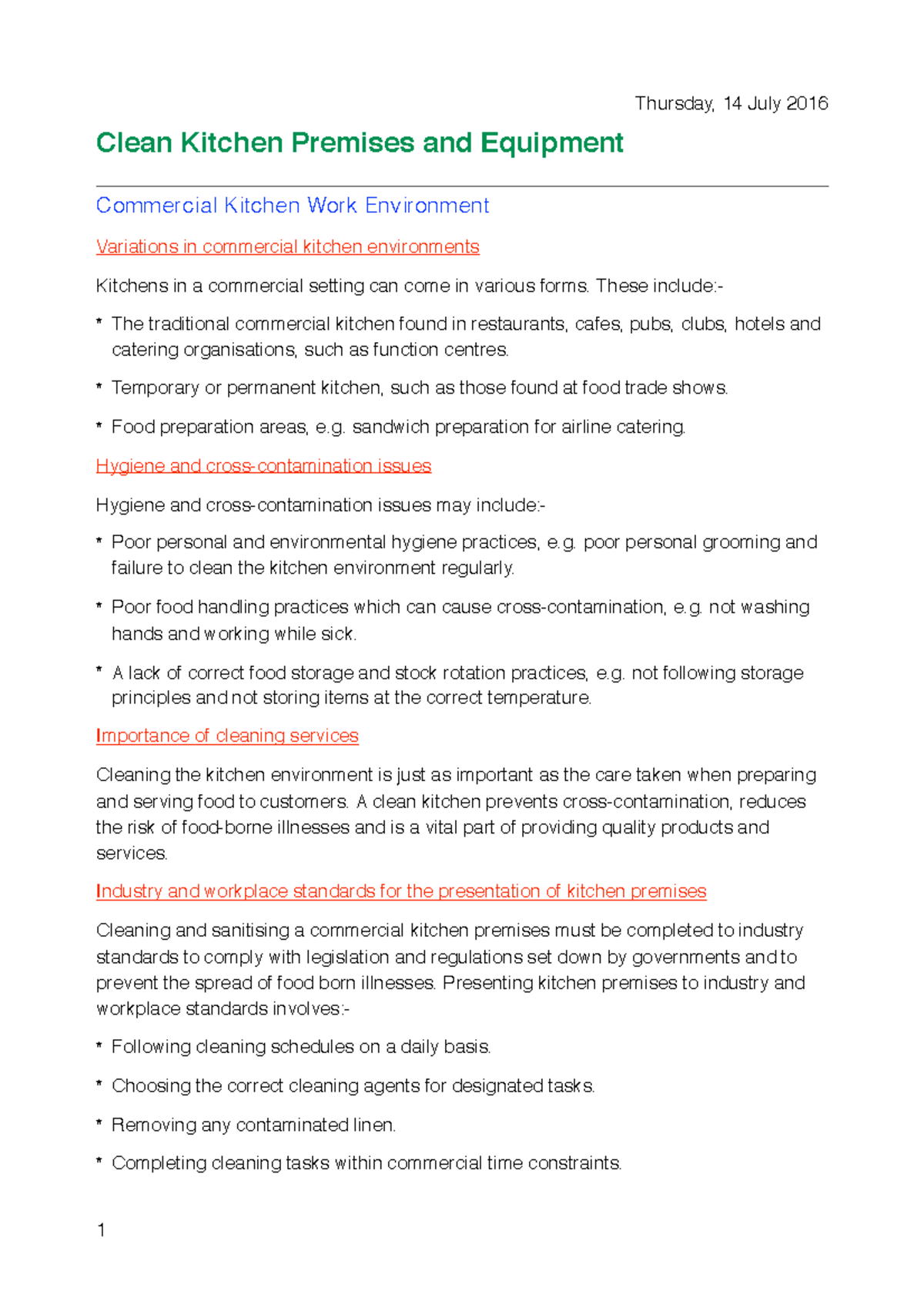 Cleanliness Standards for Kitchen Premises and Equipment Management ...
