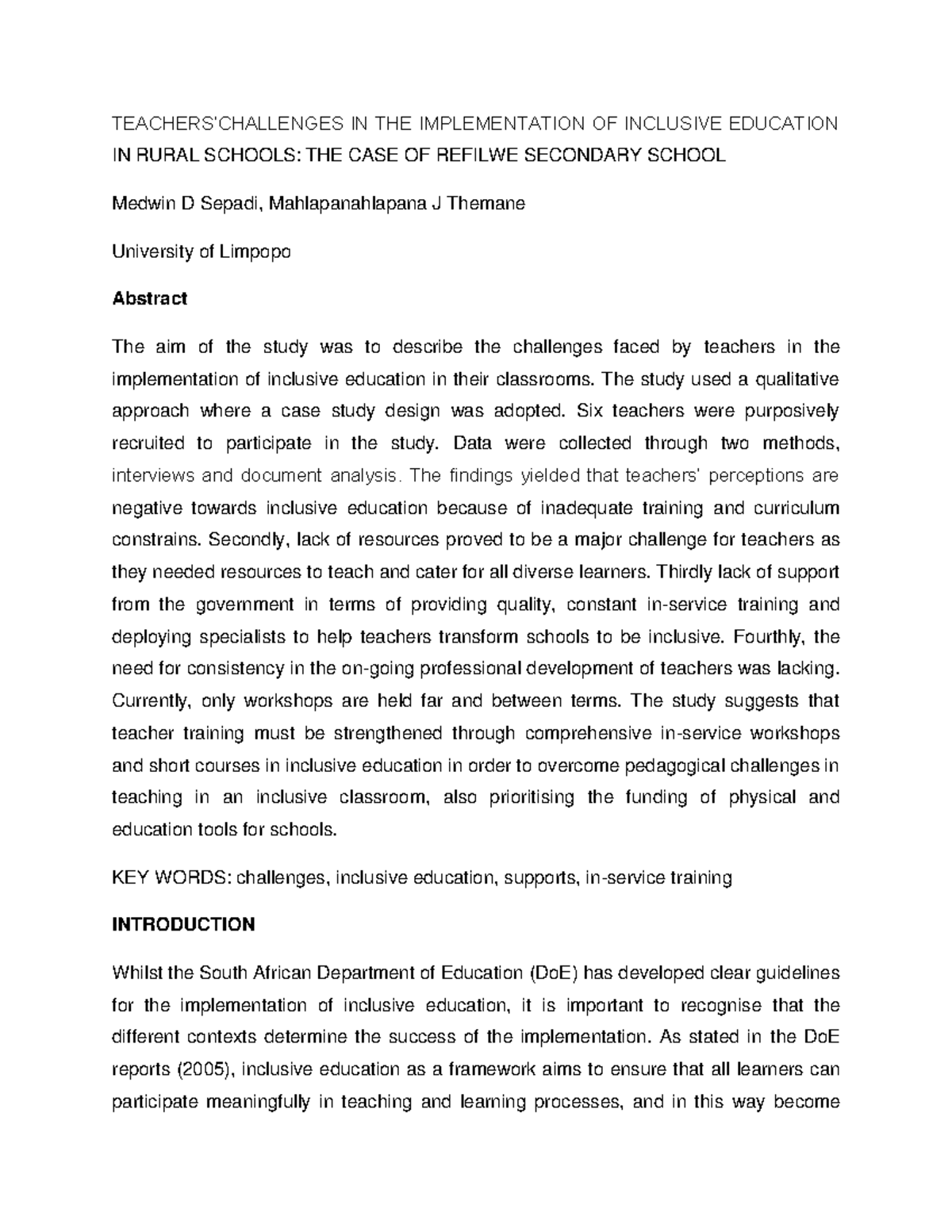 Challenges Faced by Rural Teachers in Implementing Inclusive Education ...