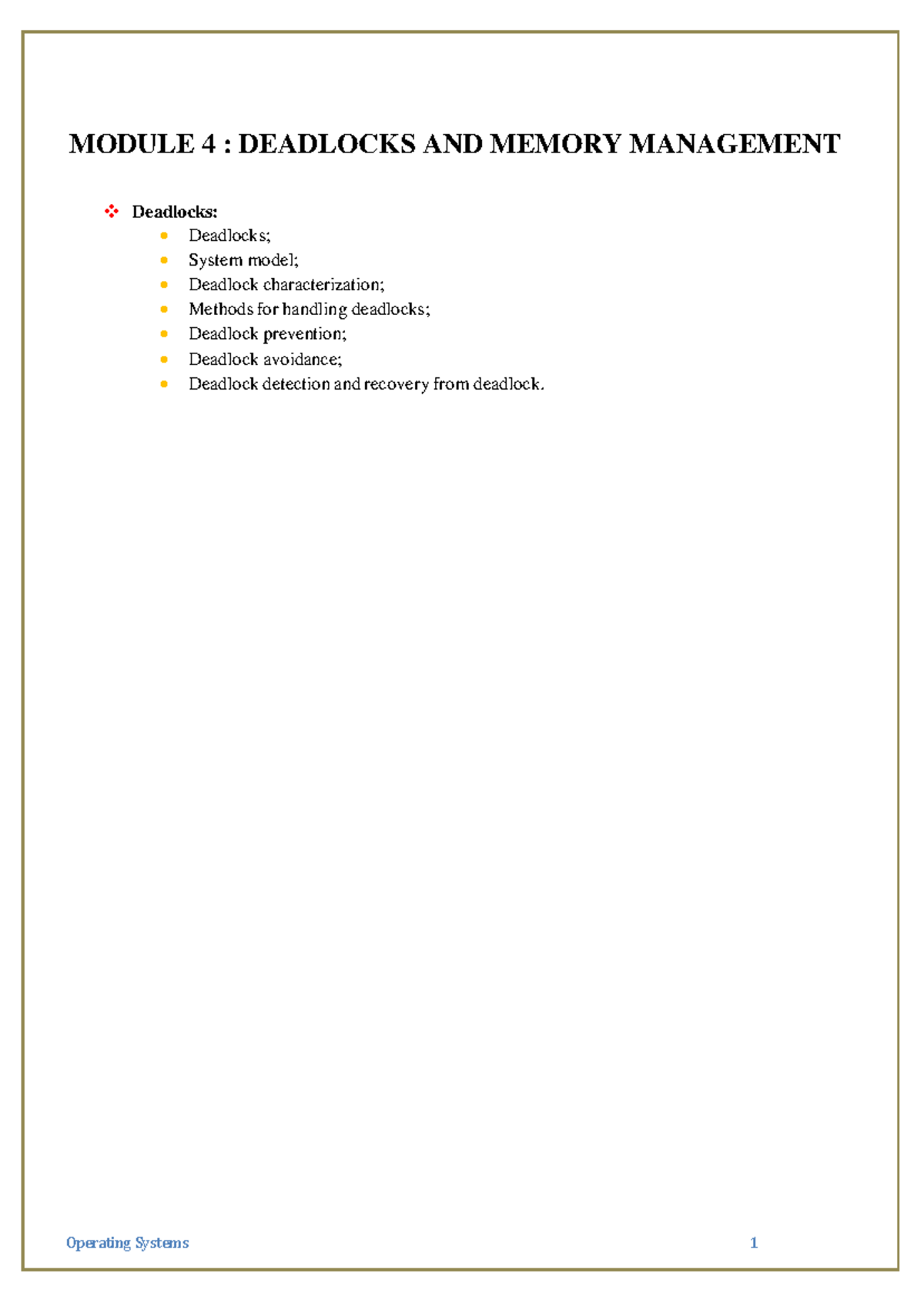 OS-Module 4: Deadlocks and Memory Management Notes - Studocu