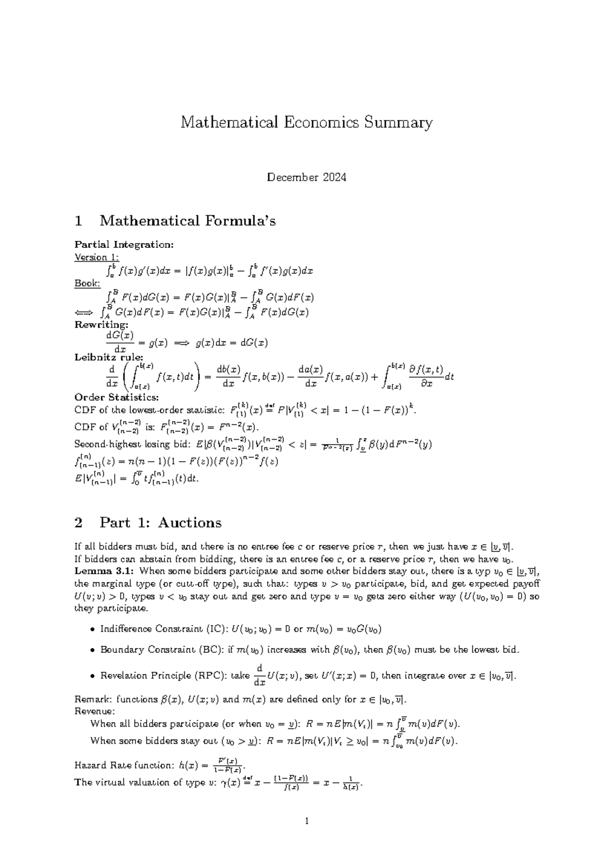Mathematical Economics Summary Part 1 - Wiskundige_Economie - Studeersnel