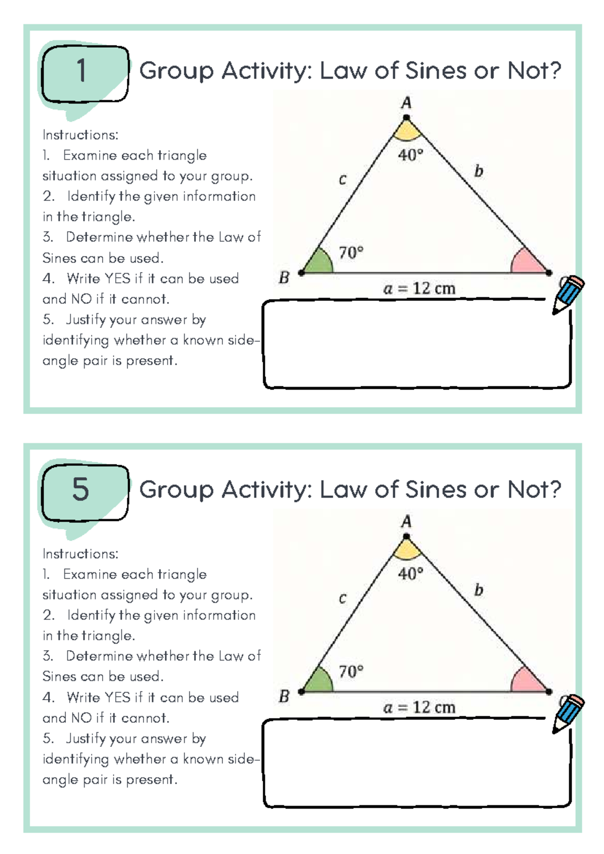 Group Activity: Law of Sines Analysis - Math Task Cards - Studocu