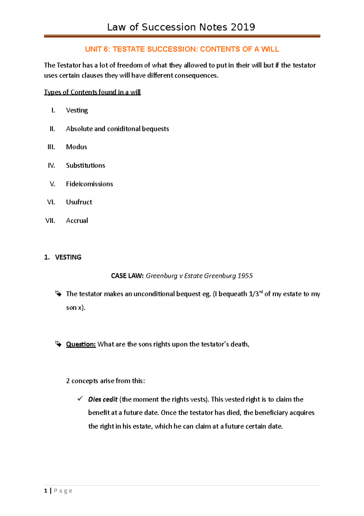 UNIT 6 - Testate Succession: Key Elements of a Will Analysis - Studocu