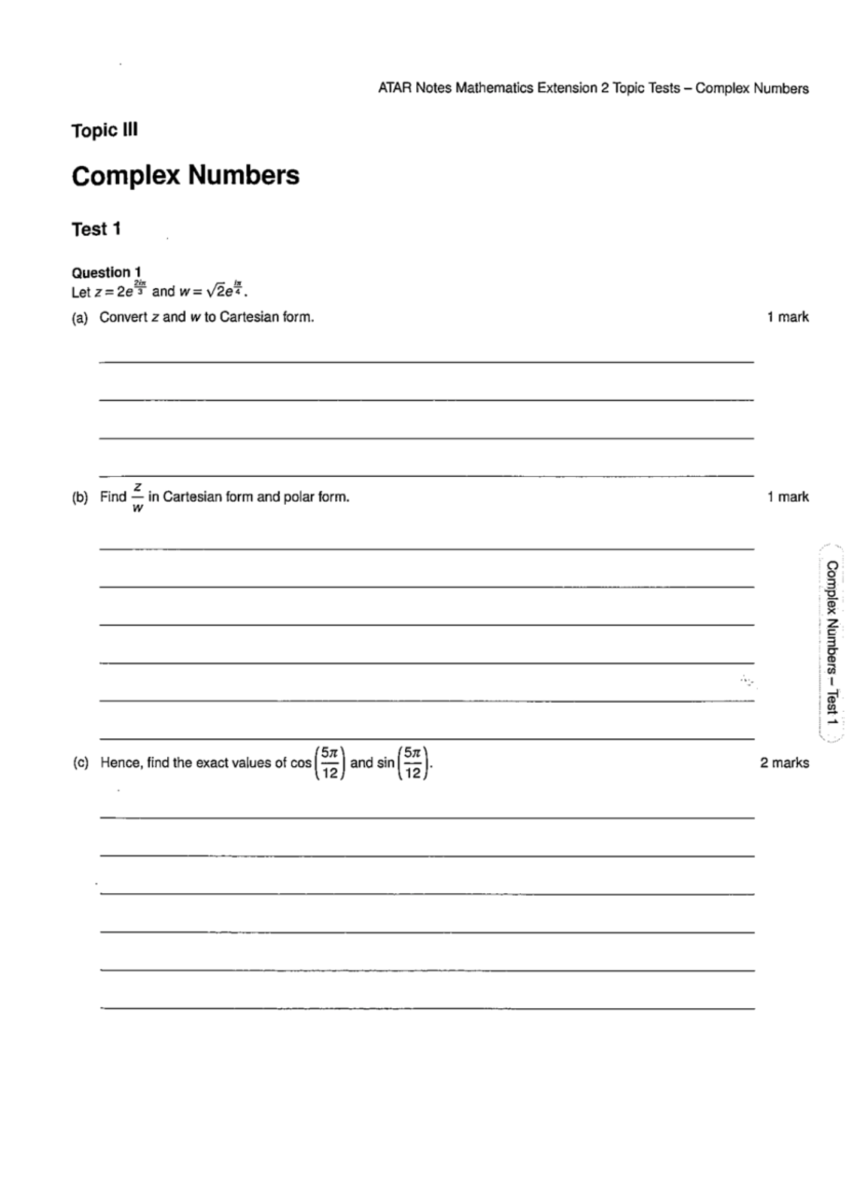 Atar Notes Complex Test 1-3 - ATAR Notes Mathematics Extension 2 Topic ...