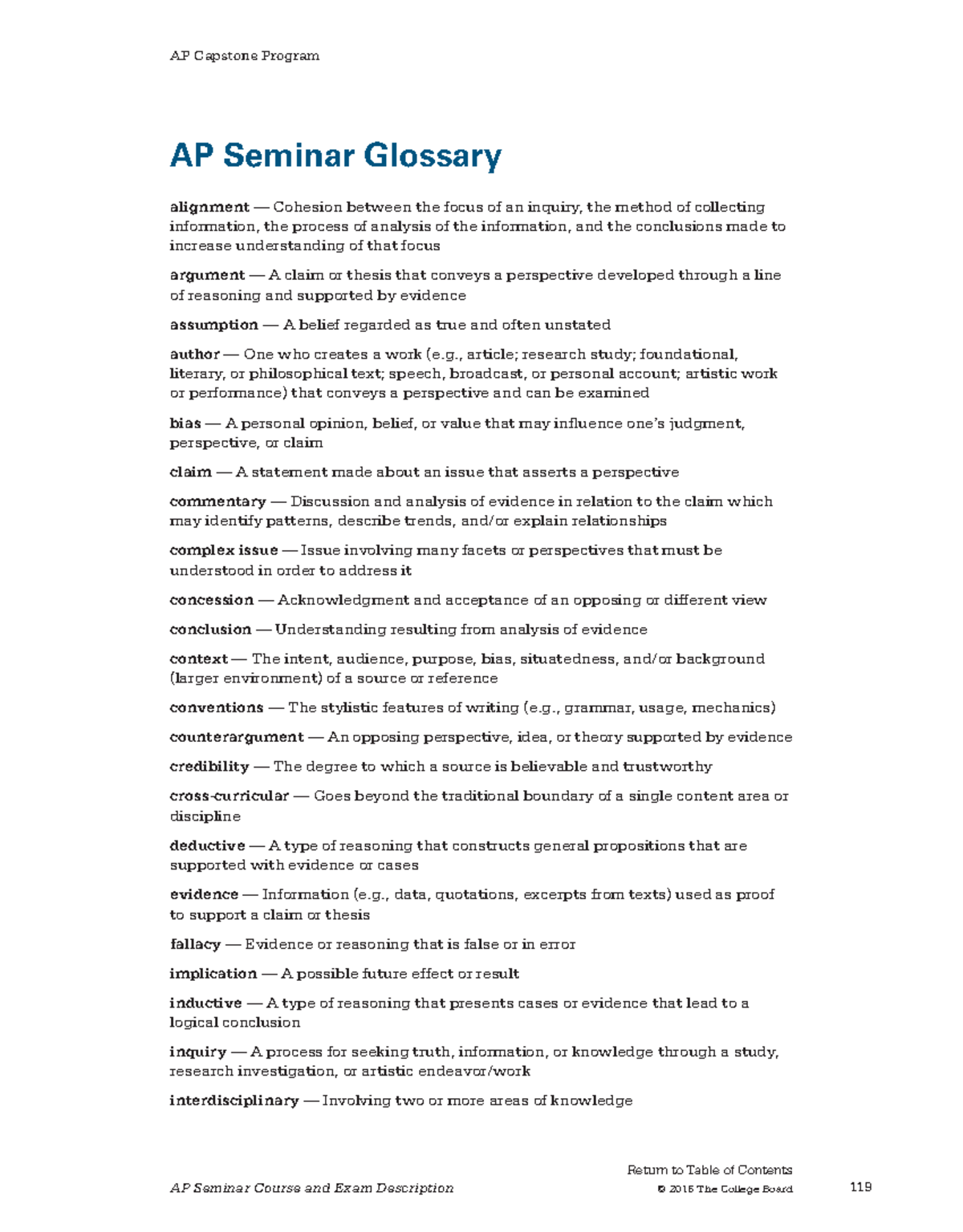 AP Seminar Glossary: Key Terms and Concepts for Inquiry - Studocu