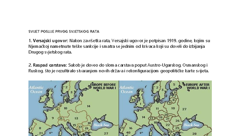 SVIJET POSLIJE PRVOG SVJETSKOG RATA: Utjecaji i Posljedice - Studocu