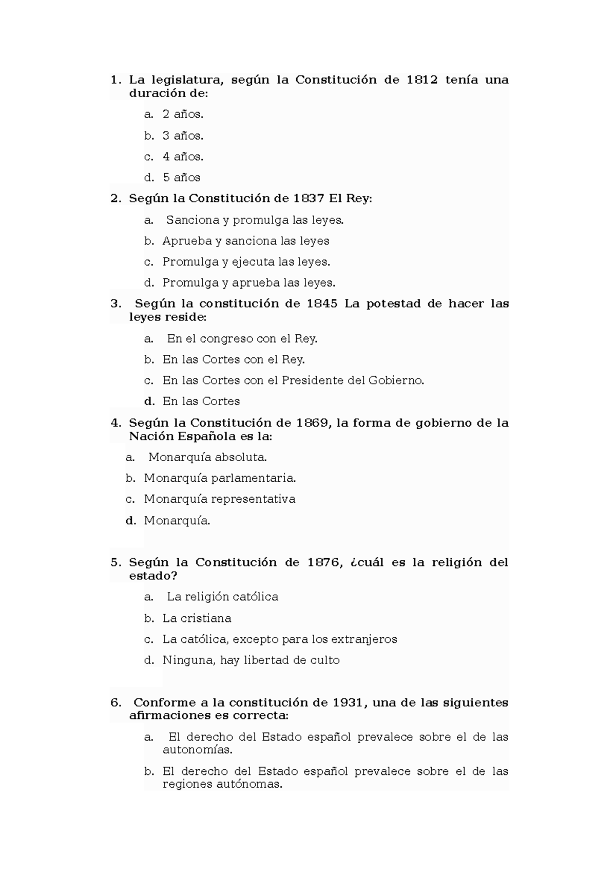 Test 1: CE - Derecho Constitucional - Preguntas de Examen - Studocu