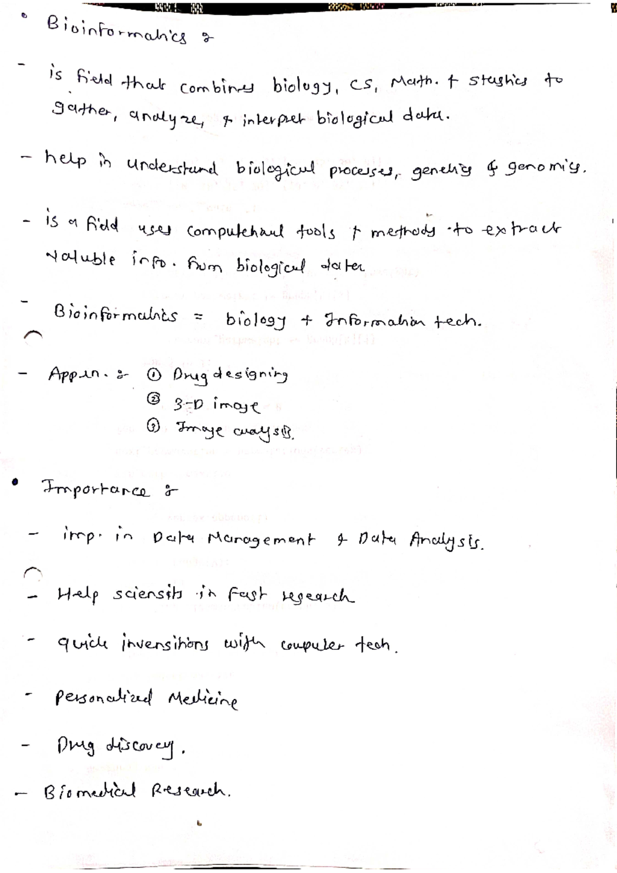 BI Unit -1 Notes - the Bioinformatics g is Field that combines biology ...