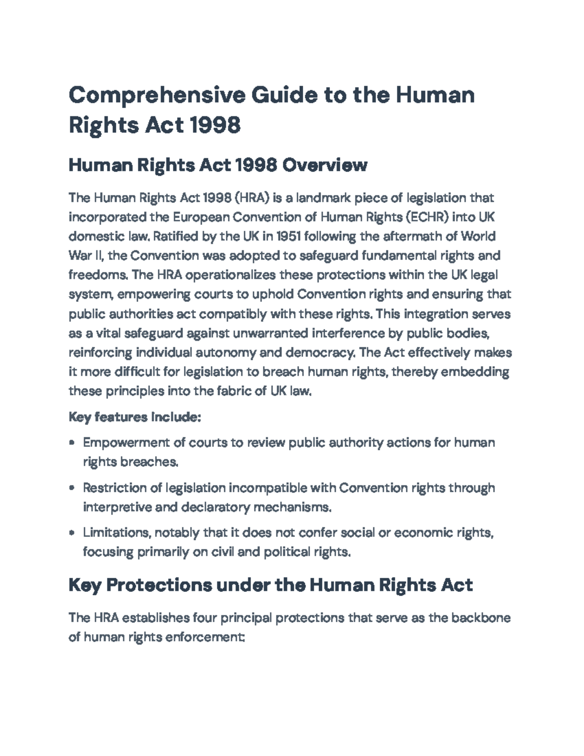 Comprehensive Overview of the Human Rights Act 1998: Key Provisions ...