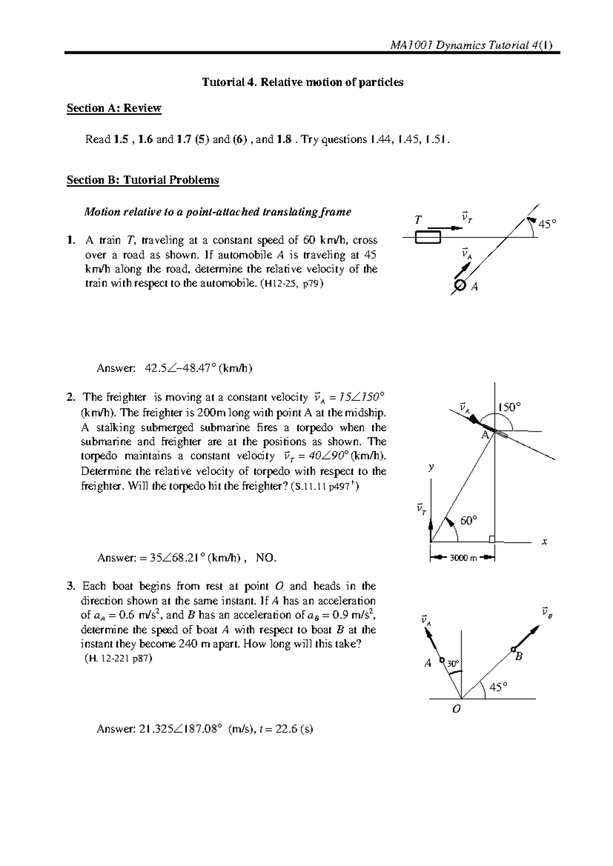 MA1001 Dynamics Tutorial 4: Relative Motion of Particles - Studocu