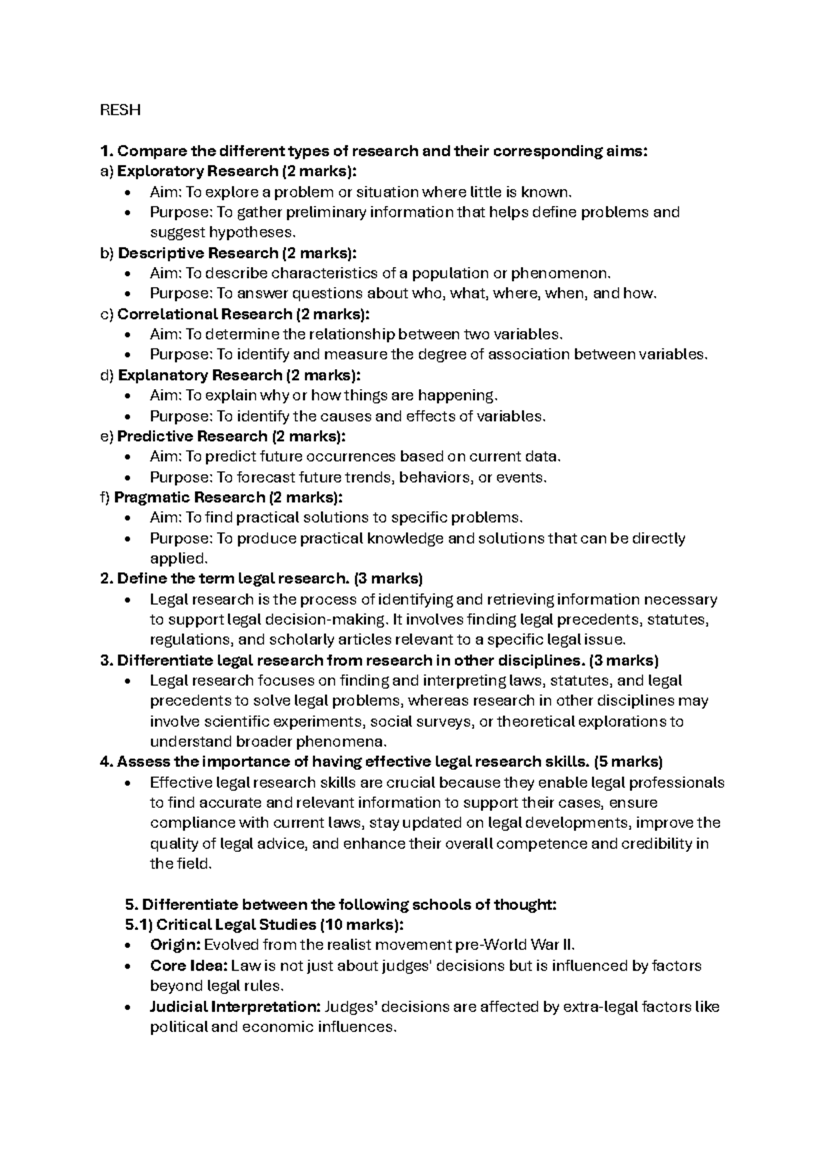 RESH study material - Summary Research Methodology - RESH 1. Compare ...