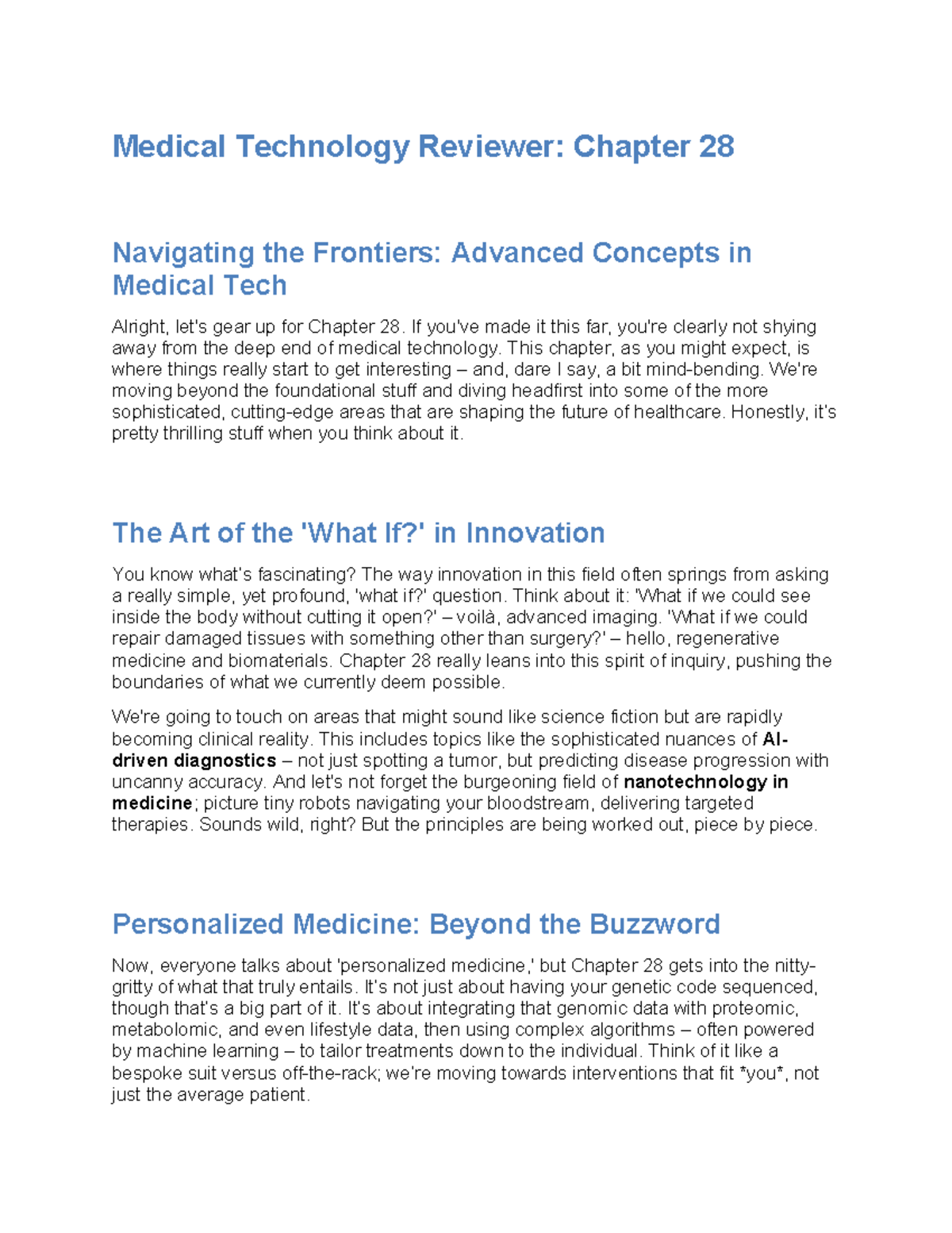 Medical Tech Review: Chapter 28 - Advanced Concepts & Innovations - Studocu