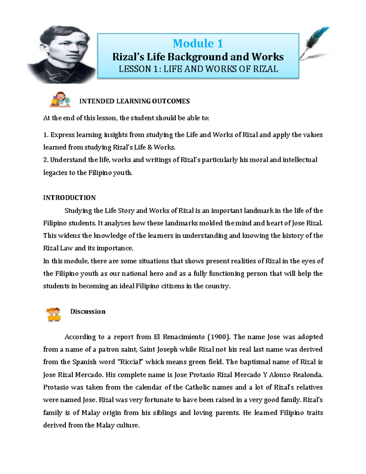 Rizal’s Life Background and Works LESSON 1: LIFE AND WORKS OF RIZAL ...