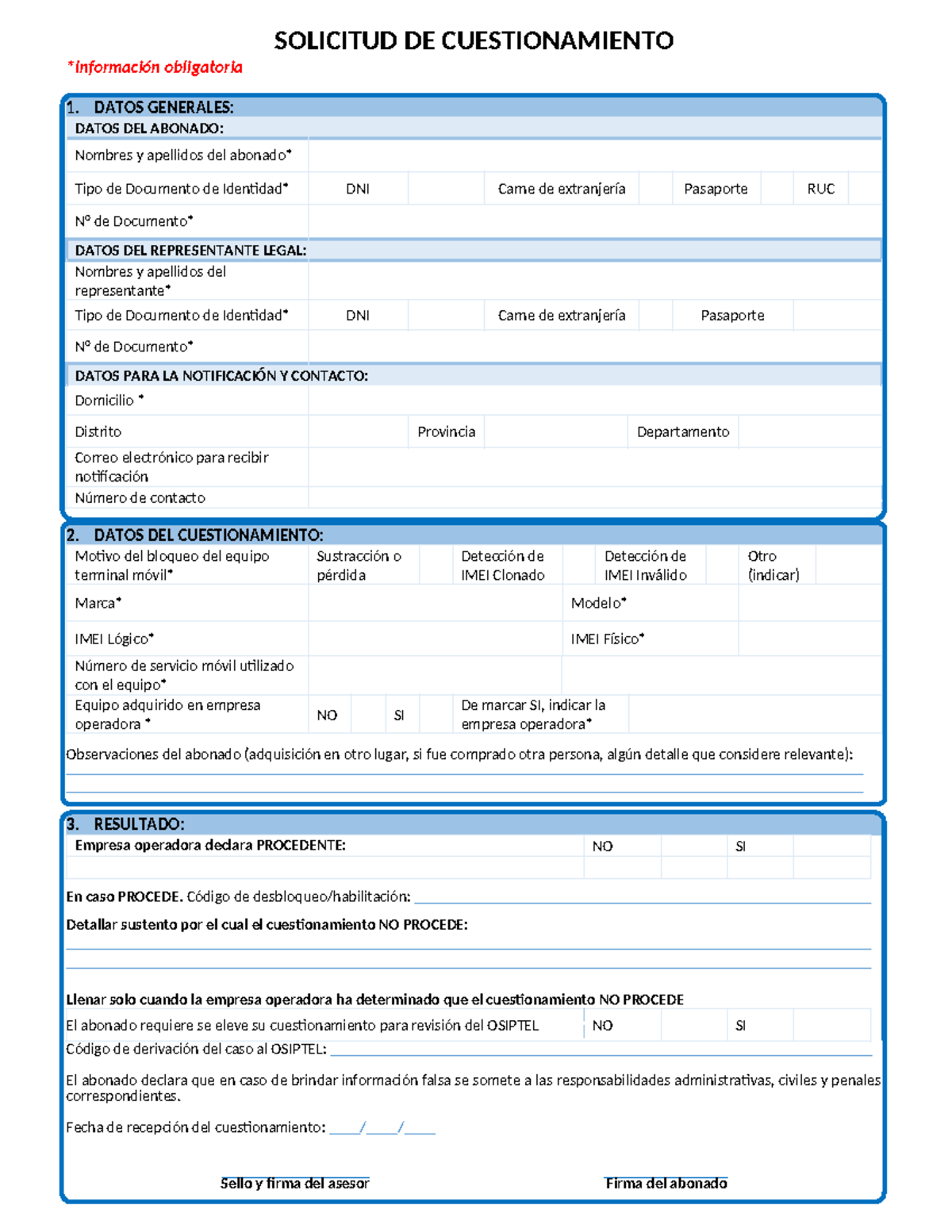 Solicitud de Cuestionamiento OSIPTEL: Datos y Resultados del Proceso - Document Preview