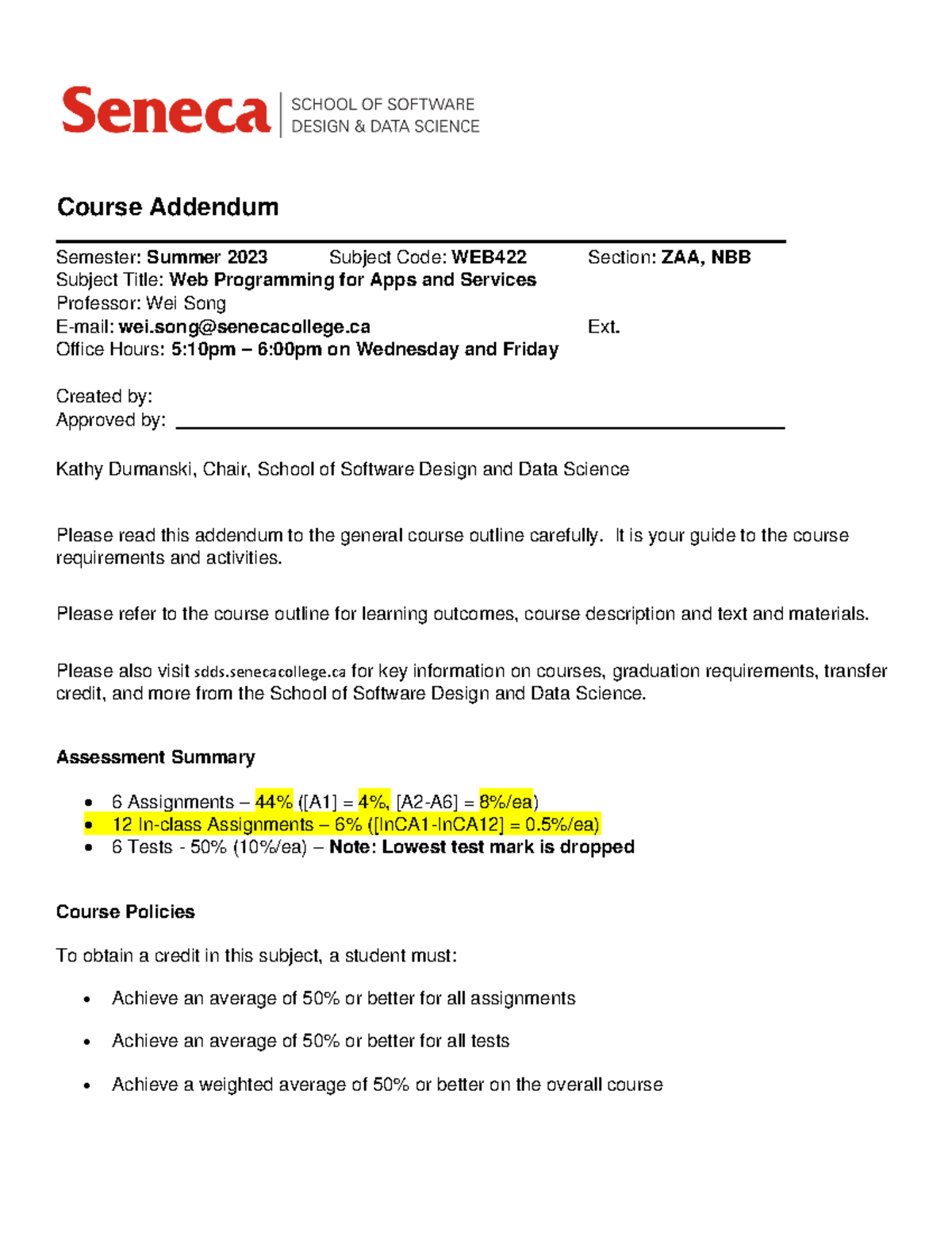 WEB422 ZAA/NBB - Summer 2023 Course Addendum for Web Programming - Studocu