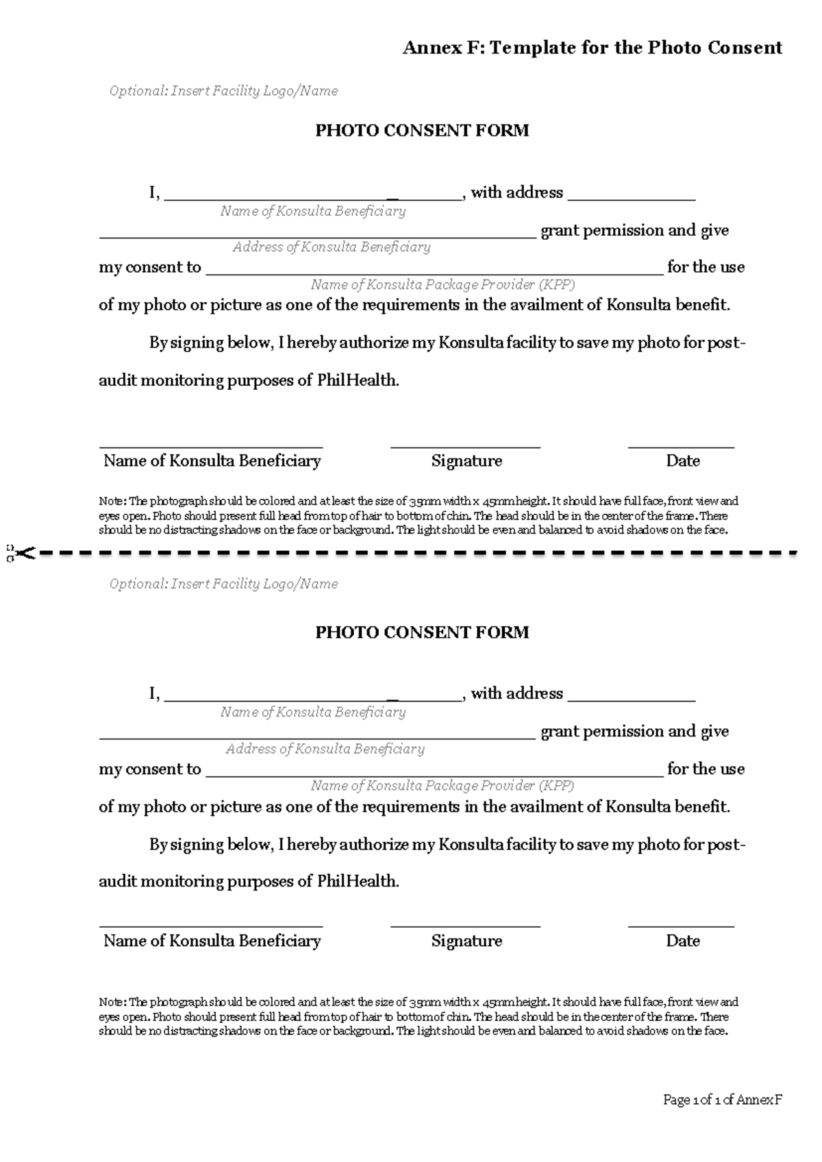 Annex F: Photo Consent Template for Konsulta Benefit Use - Studocu