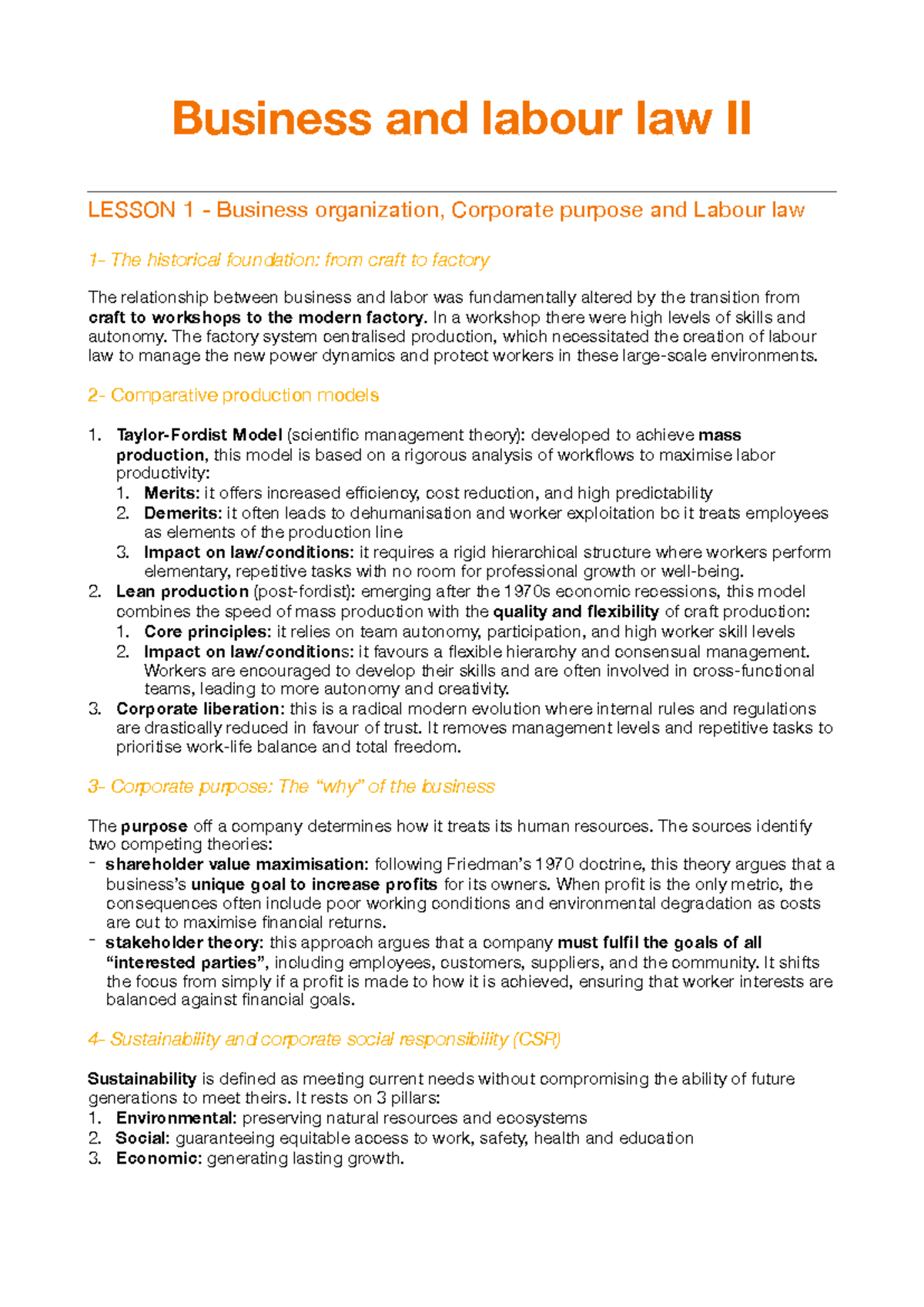 Business and Labour Law II: Lessons on Corporate Purpose and Labour ...