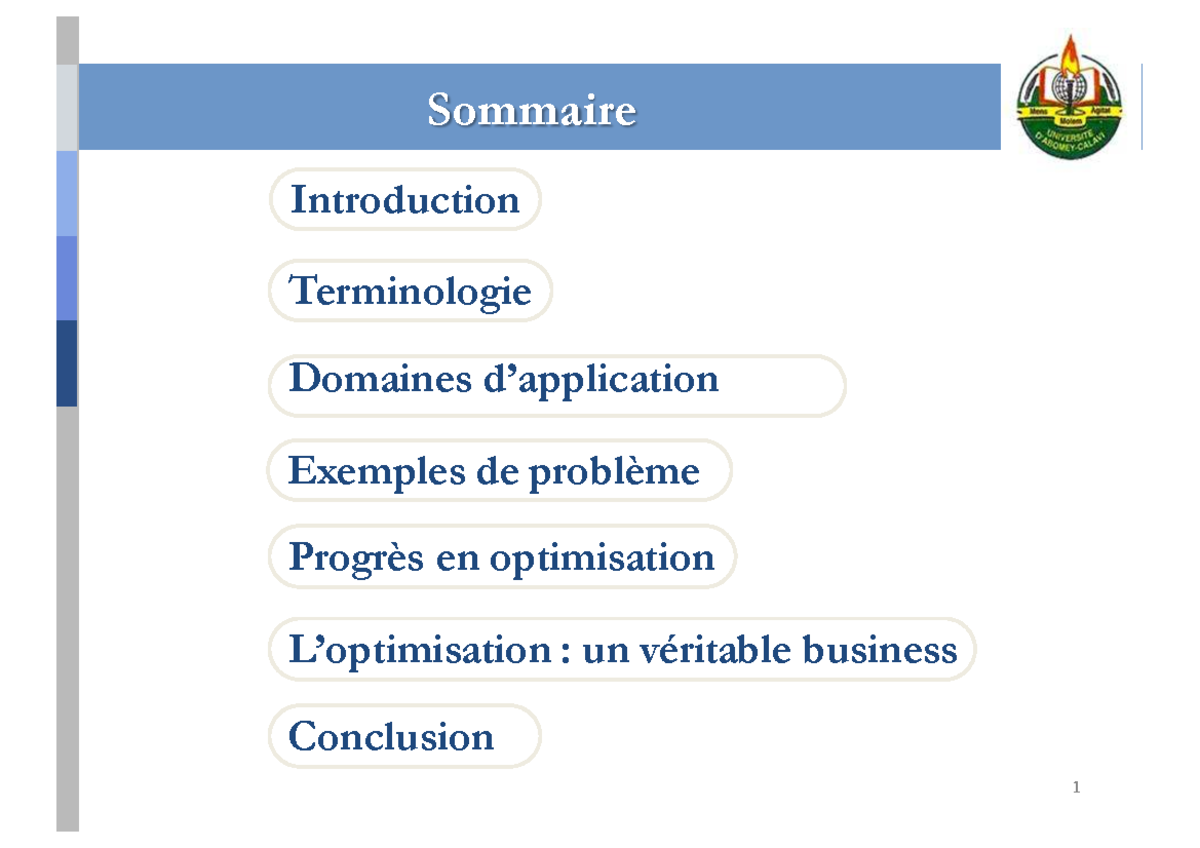 Cours 1 2 - Progrès en Optimisation et Méthodes Mathématiques - Studocu