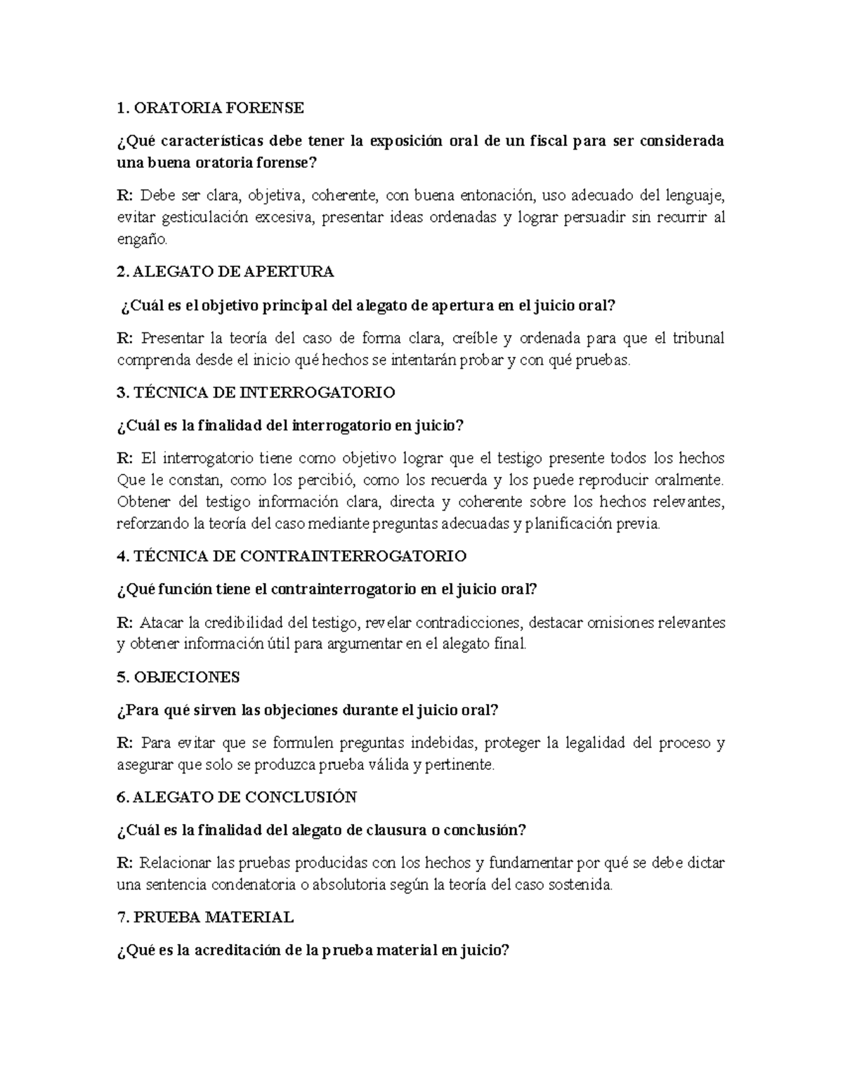 Preguntas de Litigación Penal: Claves para una Oratoria Efectiva - Studocu