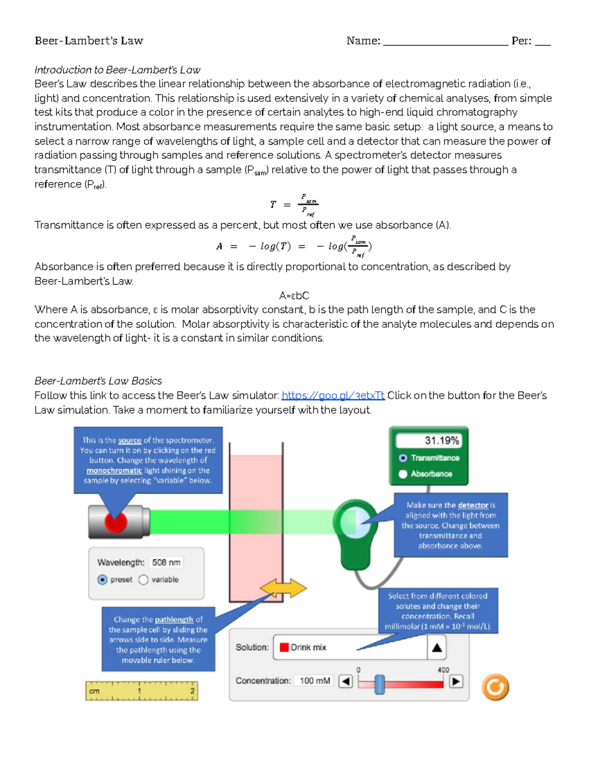 Beer-Lambert's Law: Understanding Absorbance & Transmittance - Studocu