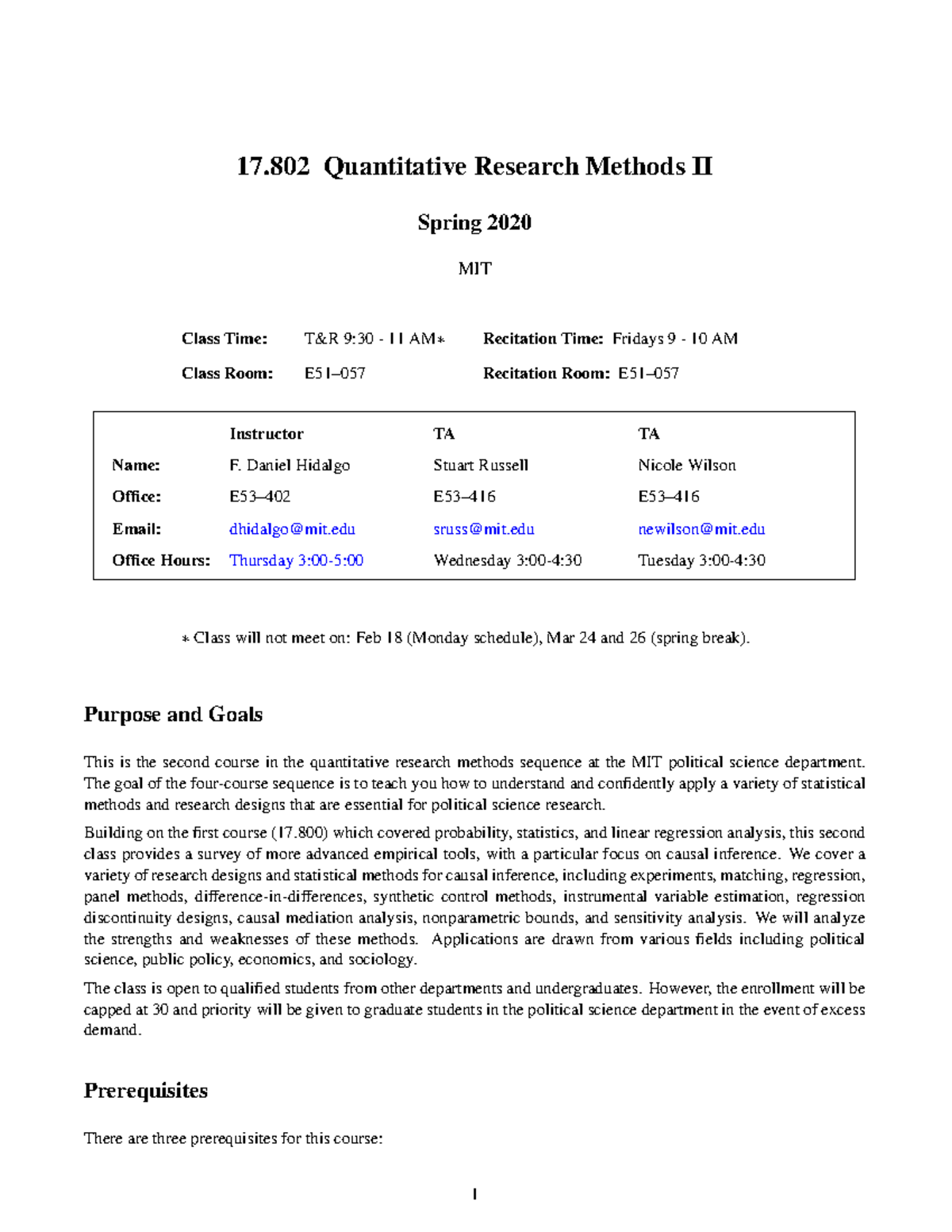 MIT 17 Quantitative Research Methods II - Spring 2020 Course Overview ...