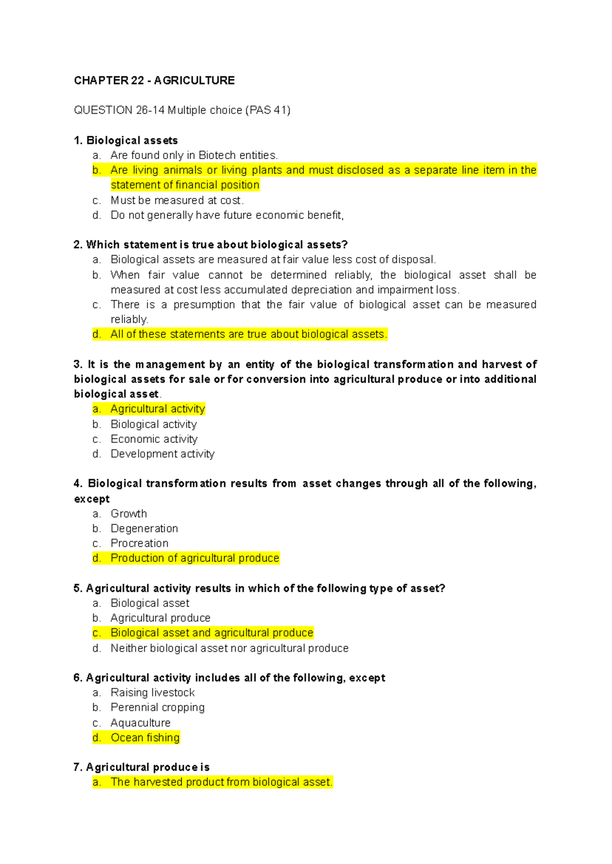 CFAS TOA 22-25 - Chapter 22 & 23: Agriculture and Provisions Notes ...