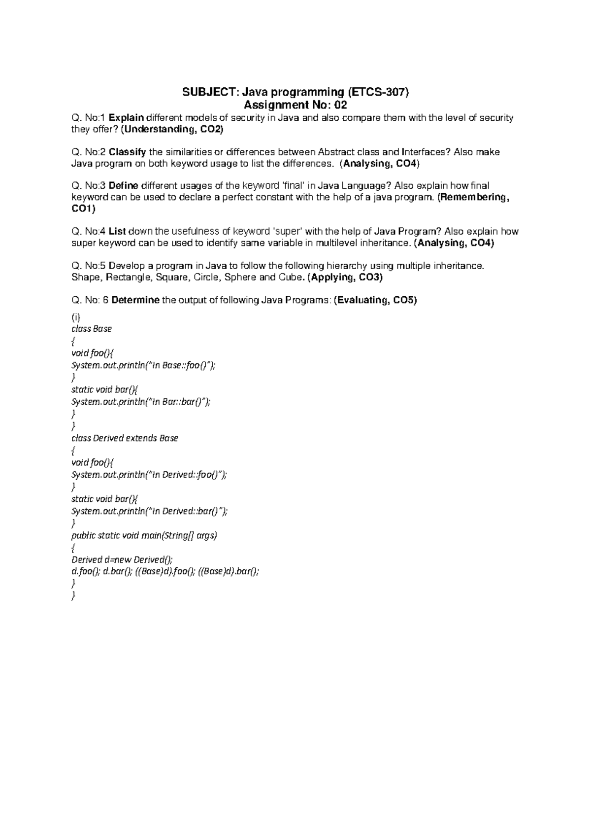 Java programming (ETCS-307) assignment 2 - No:1 Explain different ...