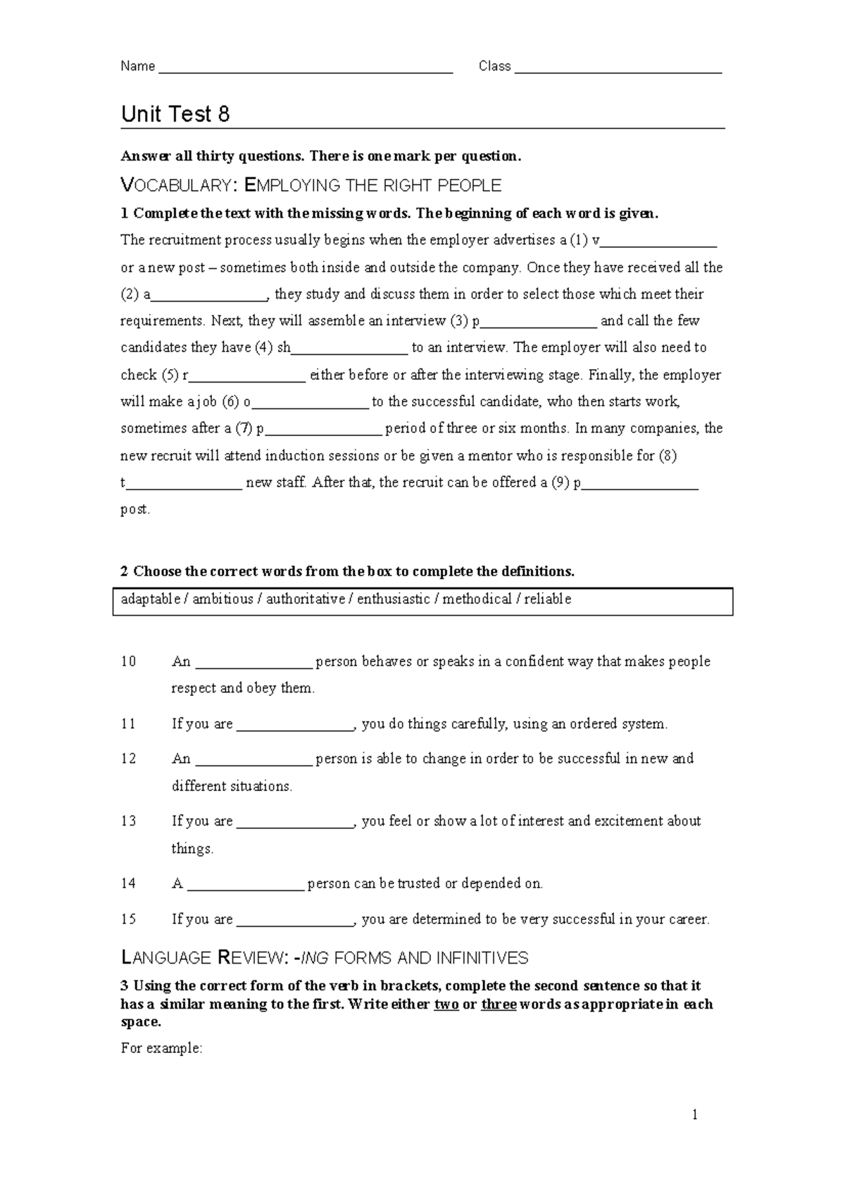 Market Leader Intermediate - Unit Test 8: Vocabulary & Language Review ...