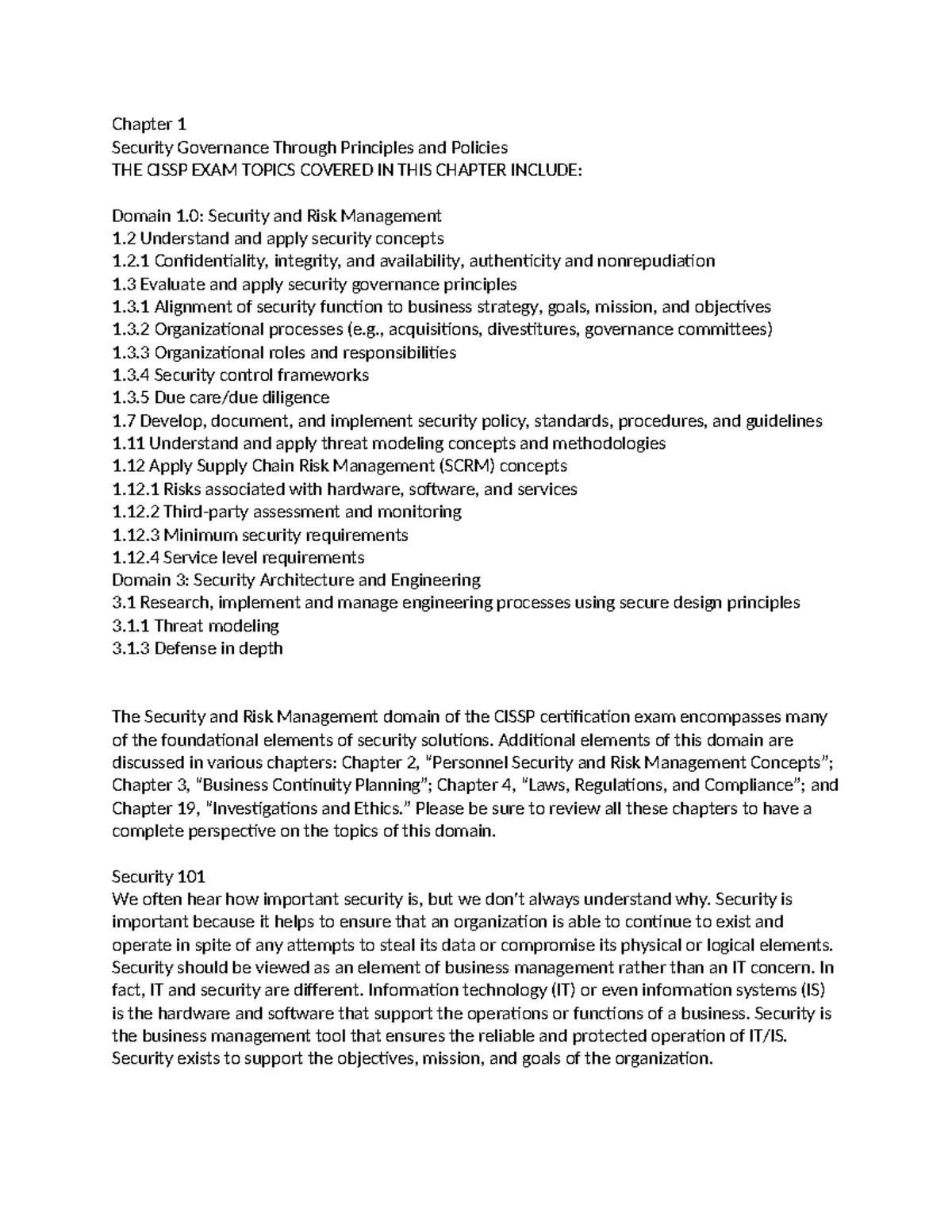 Resources chapter 1 and chapter 2 - Chapter 1 Security Governance ...