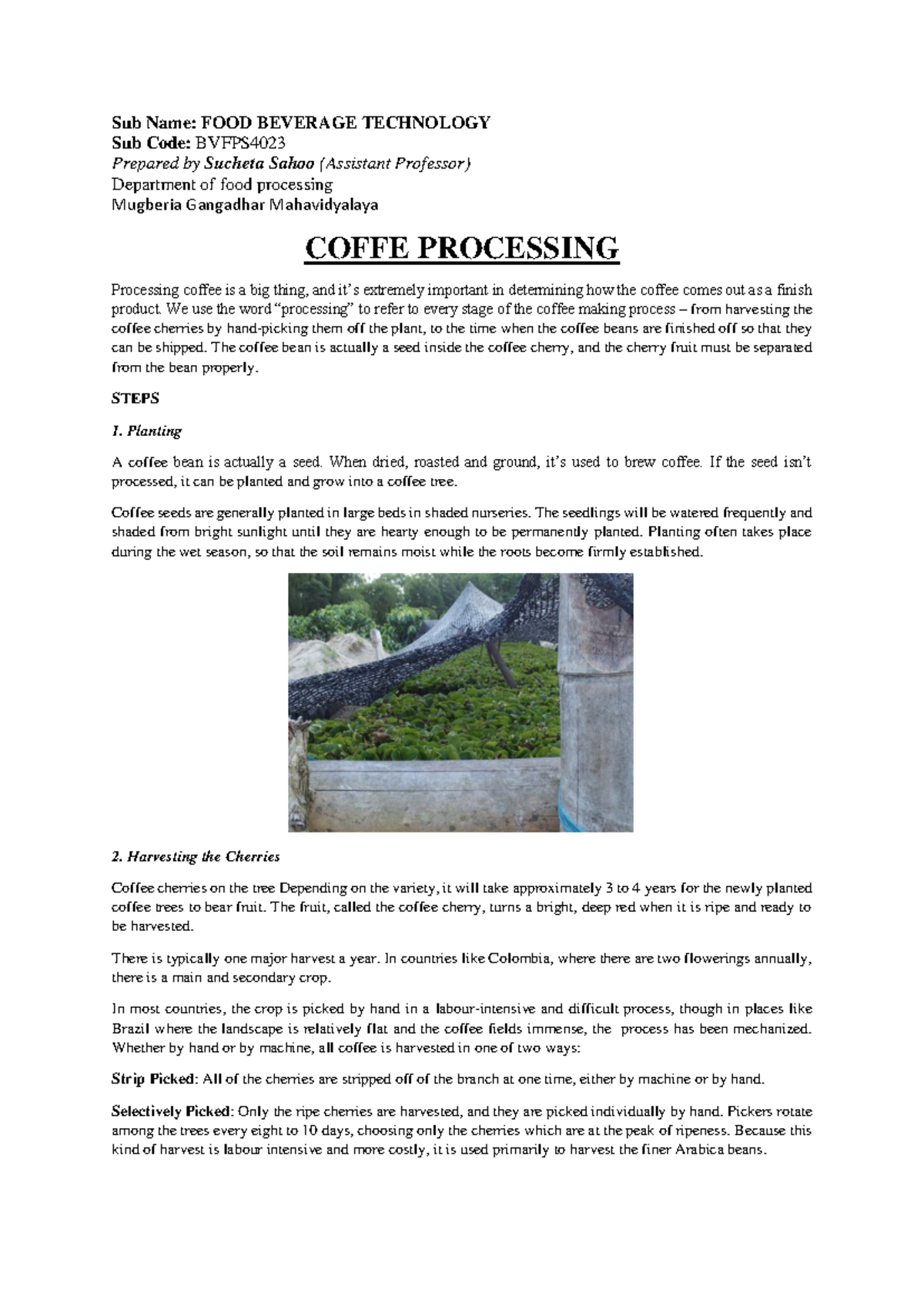 Coffee Processing: A Comprehensive Guide (BVFPS4023) - Studocu