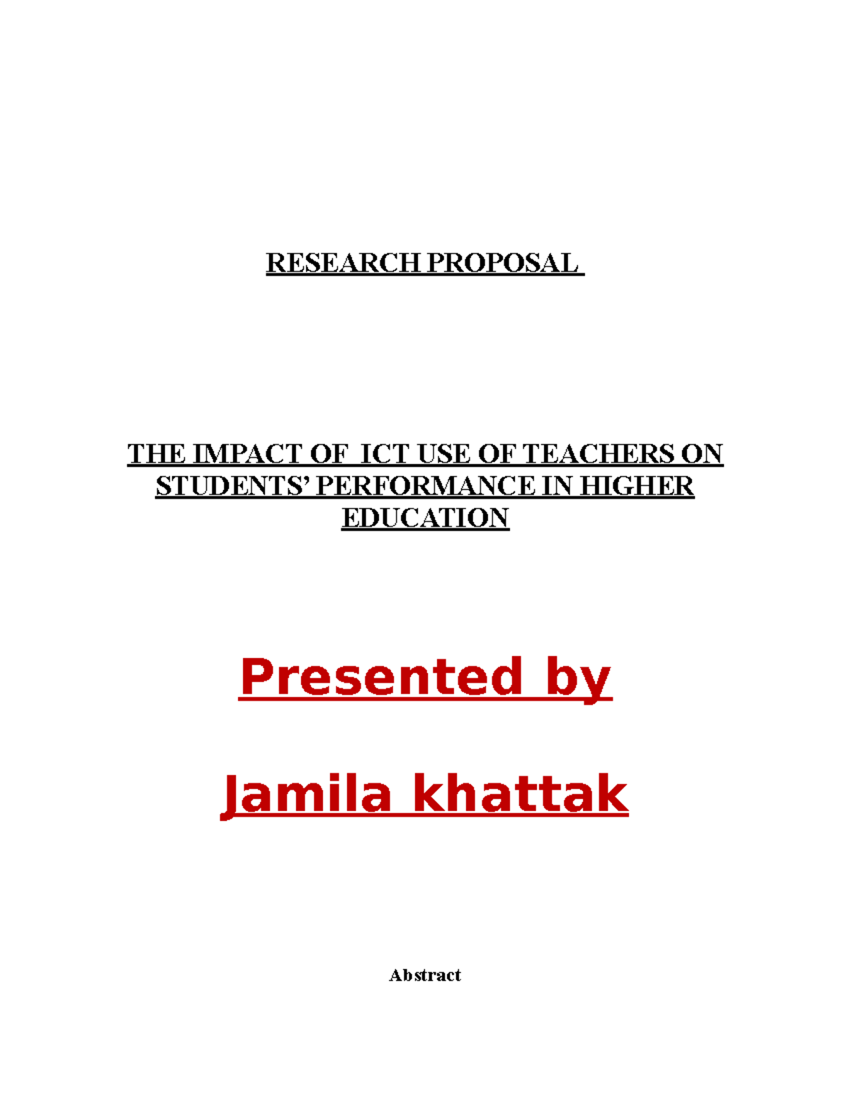 Research Proposal: Impact of ICT Use by Teachers on Student Performance ...