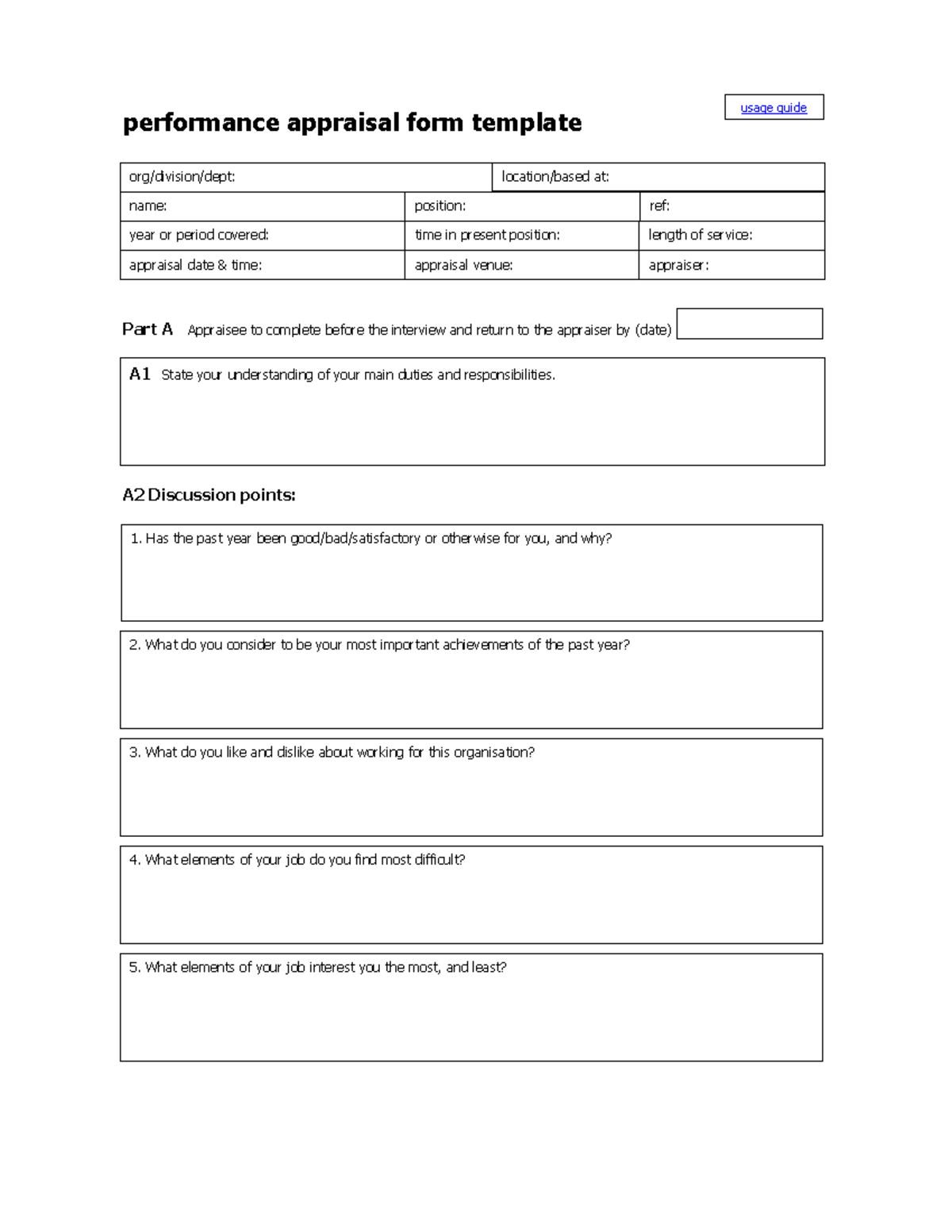Performance Appraisal Form Template: A Comprehensive Guide - Studocu
