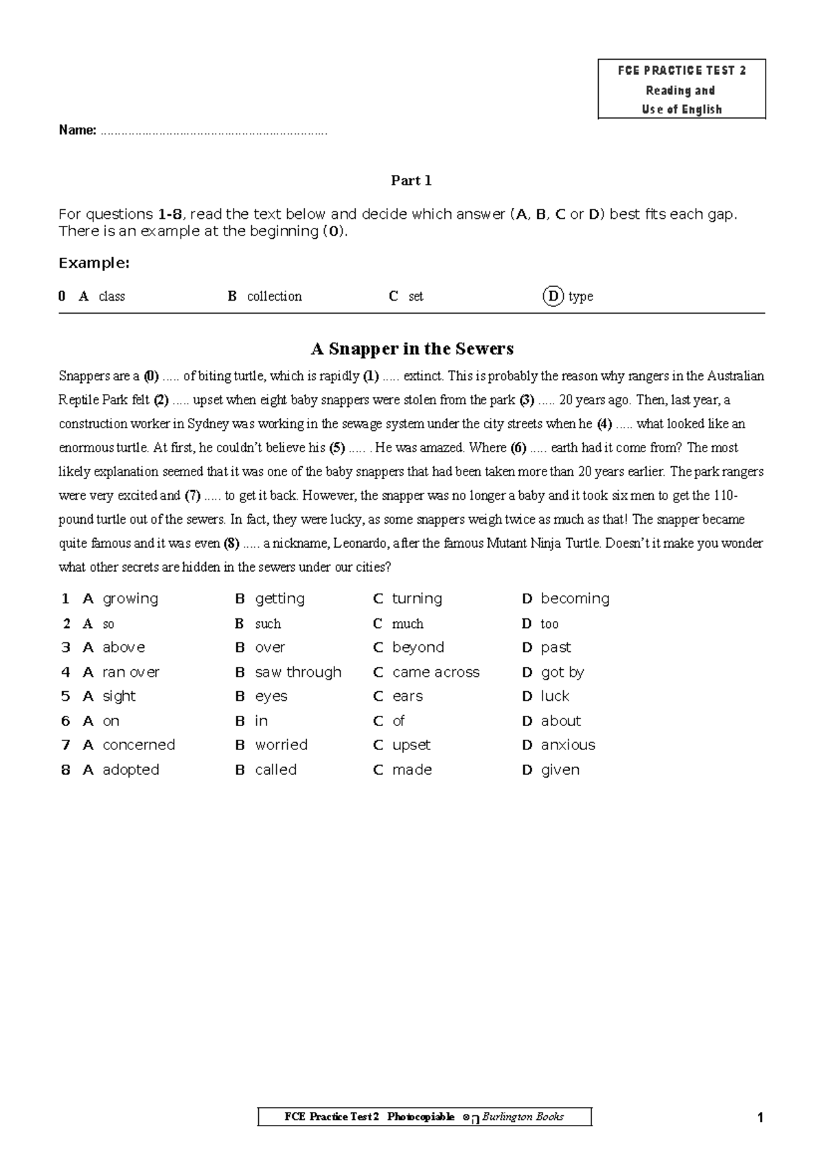 Fce practice test 2 - ####### FCE Practice Test 2 Photocopiable ...