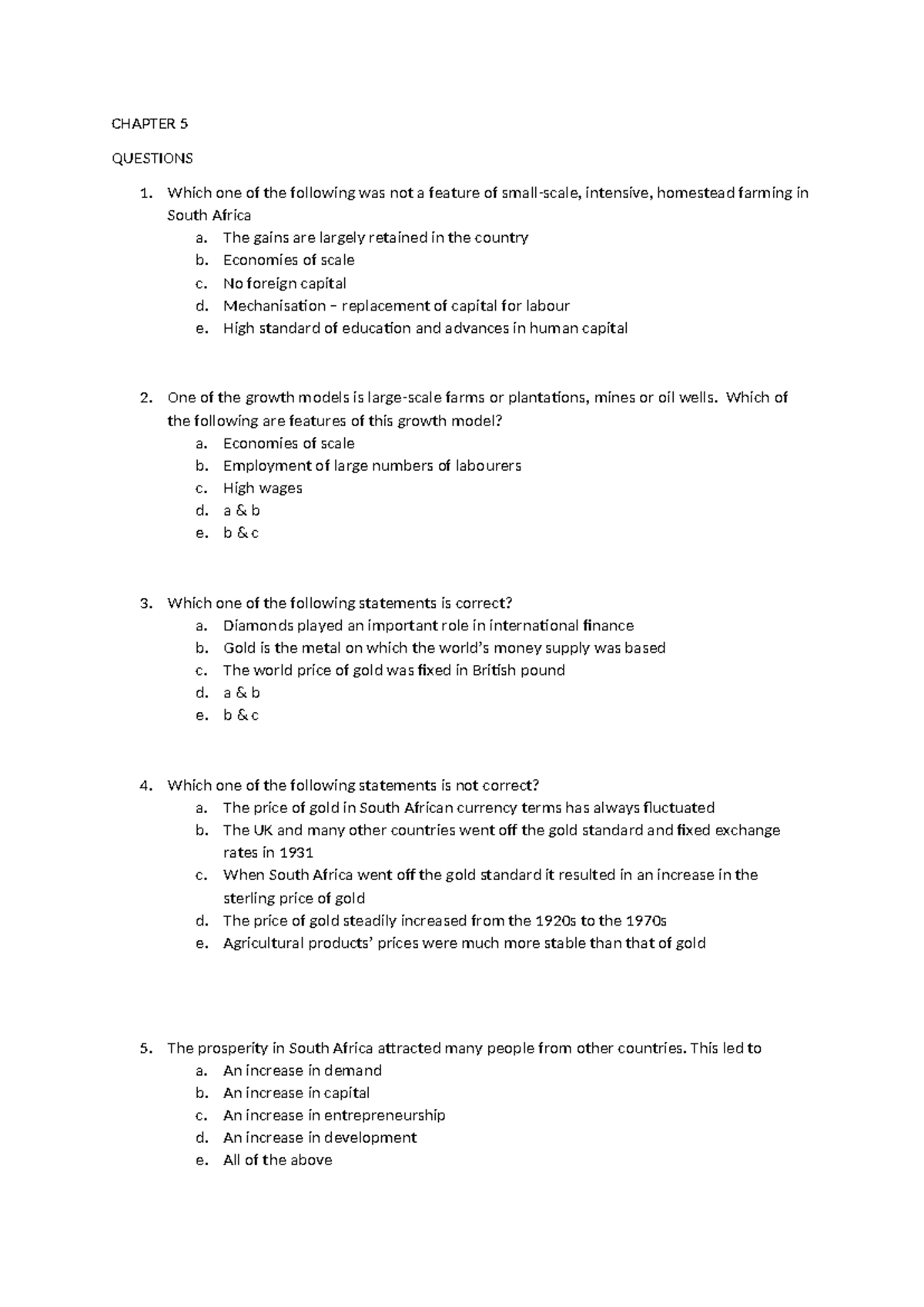 Questions Chapter 5 - study hard - CHAPTER 5 QUESTIONS Which one of the ...