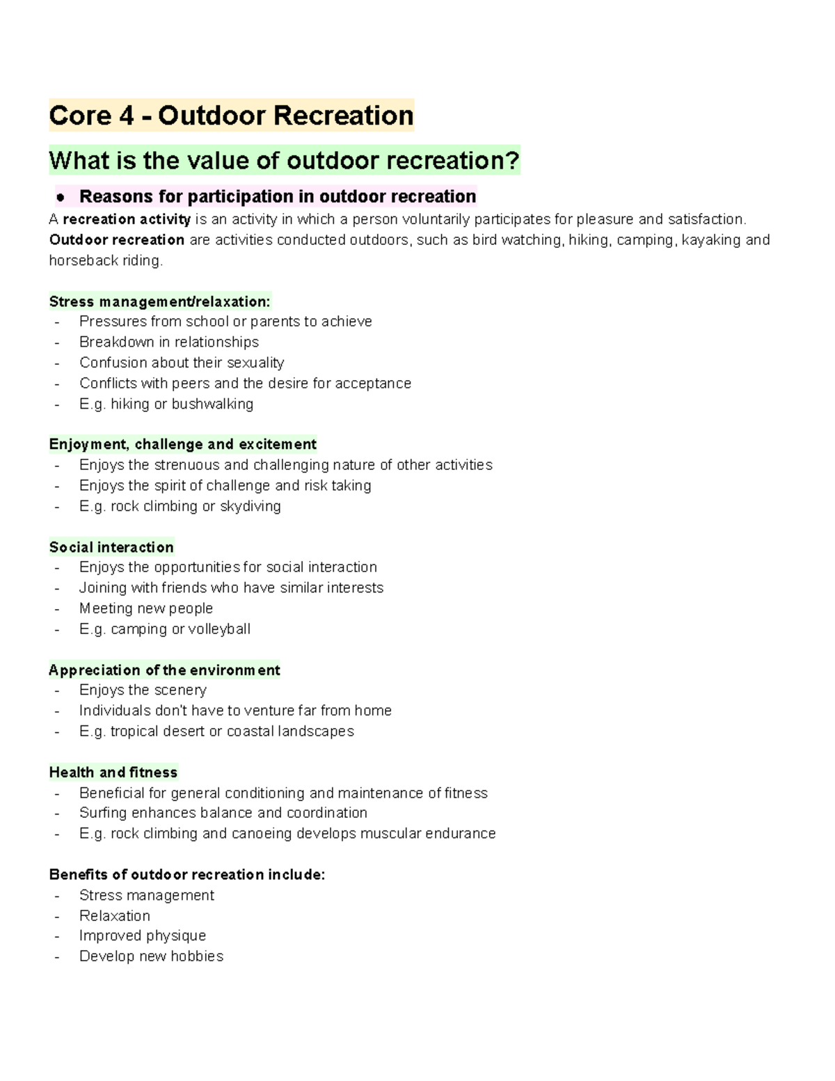 PE - Core 4: The Importance of Outdoor Recreation and Safety Skills ...