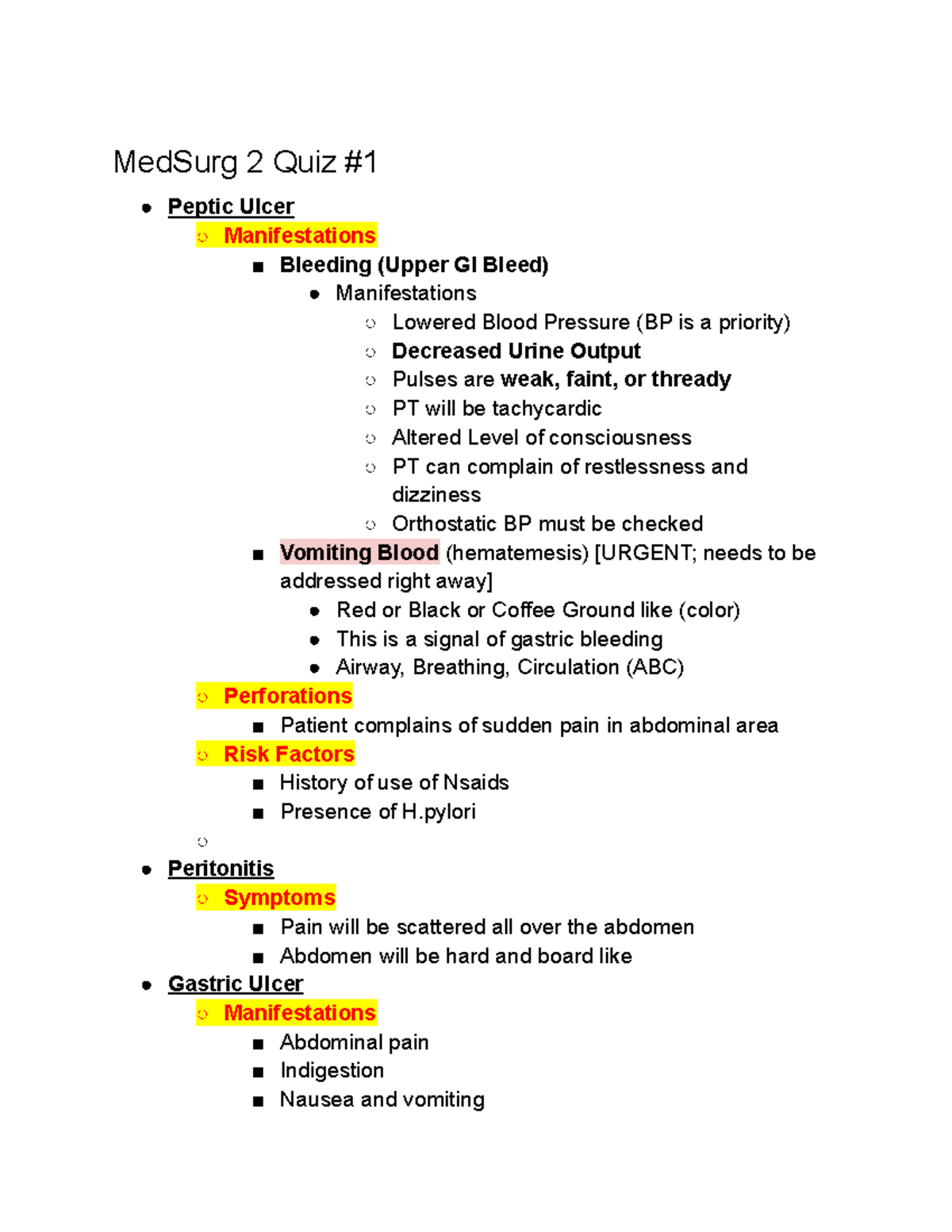Med Surg 2 Quiz #1 Study Guide: Key Concepts & Nursing Interventions ...